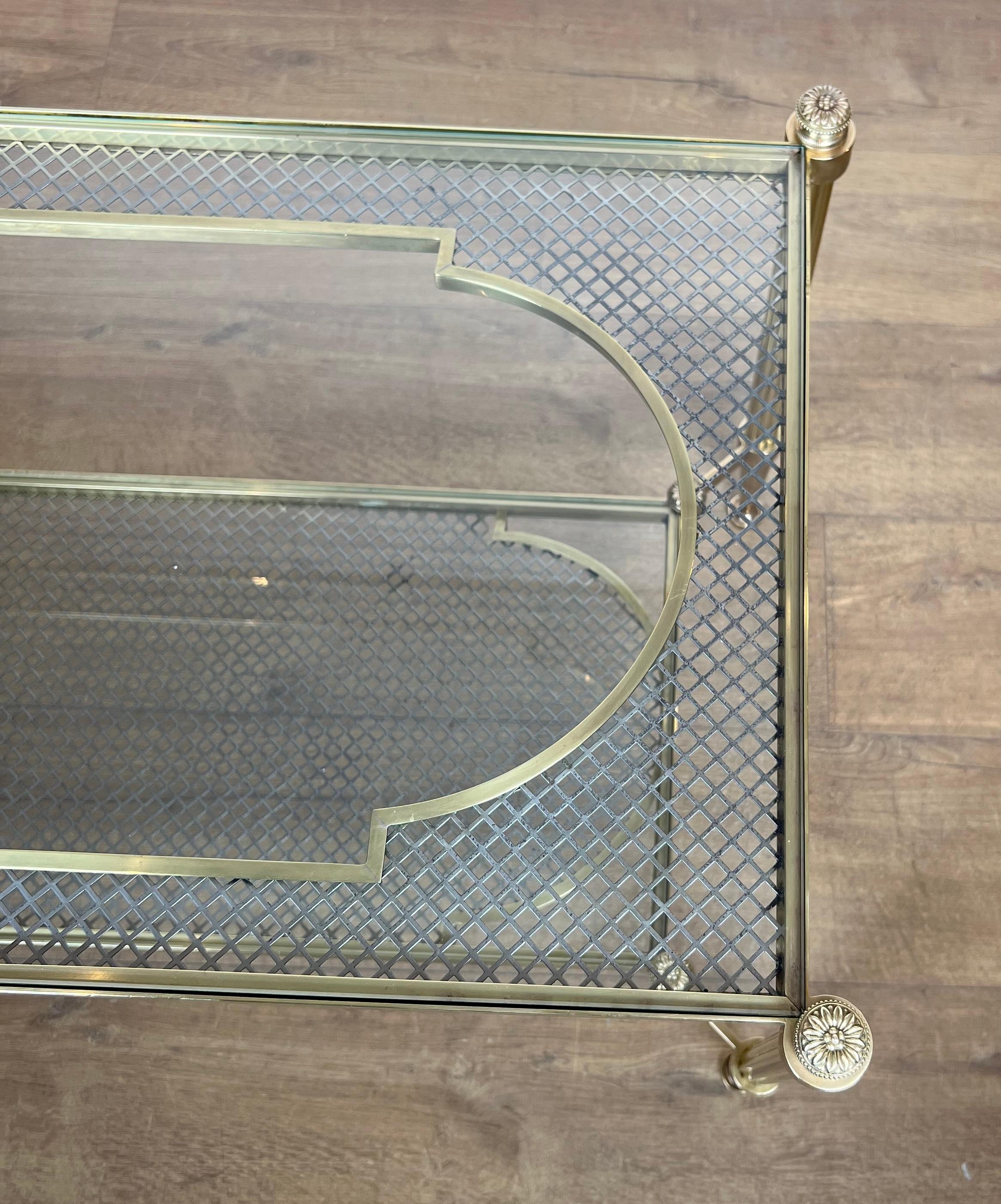 Rare Bronze and Brass Coffee Table with Two Tiers Glass Top resting on a Steel For Sale 8