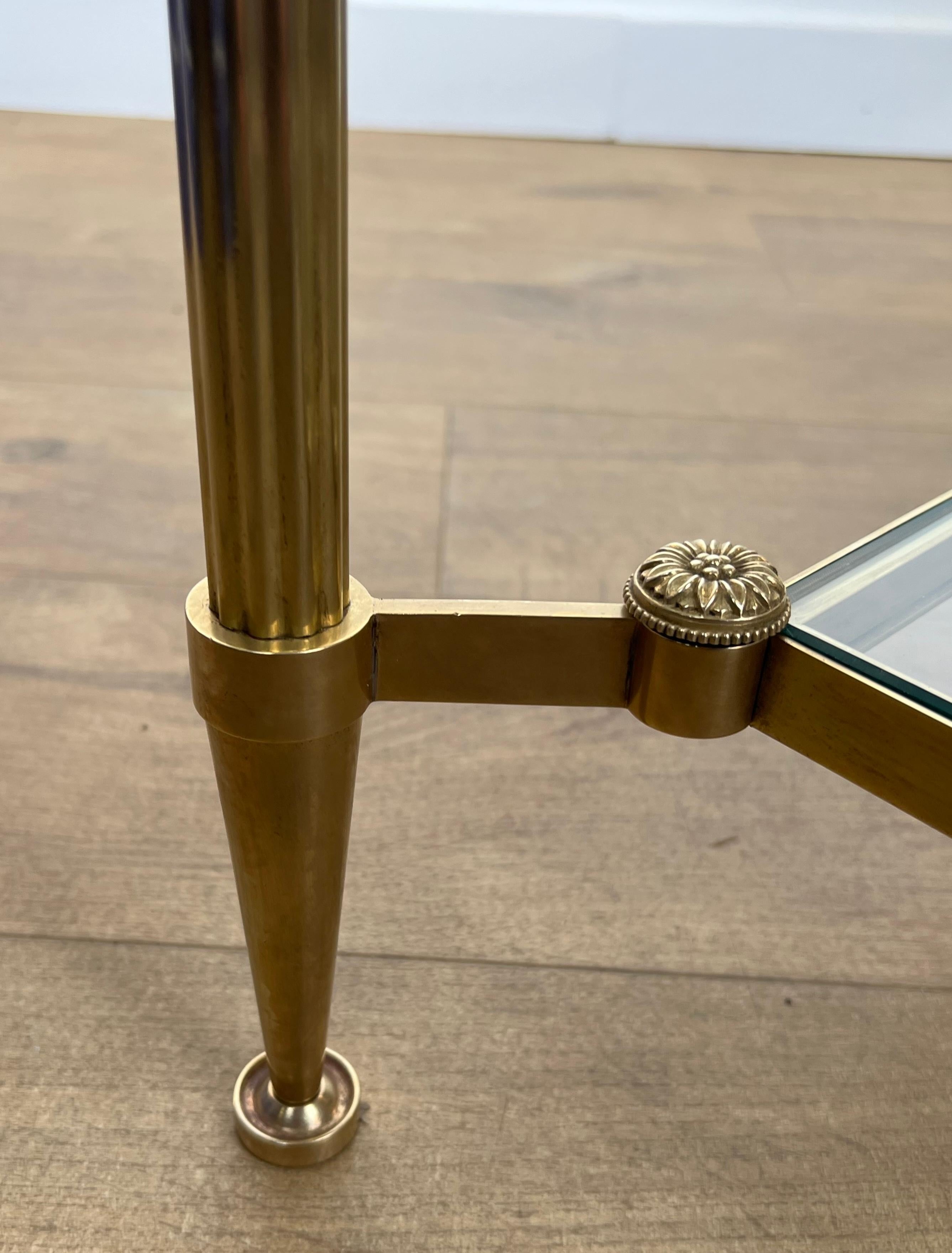 Rare Bronze and Brass Coffee Table with Two Tiers Glass Top resting on a Steel For Sale 10