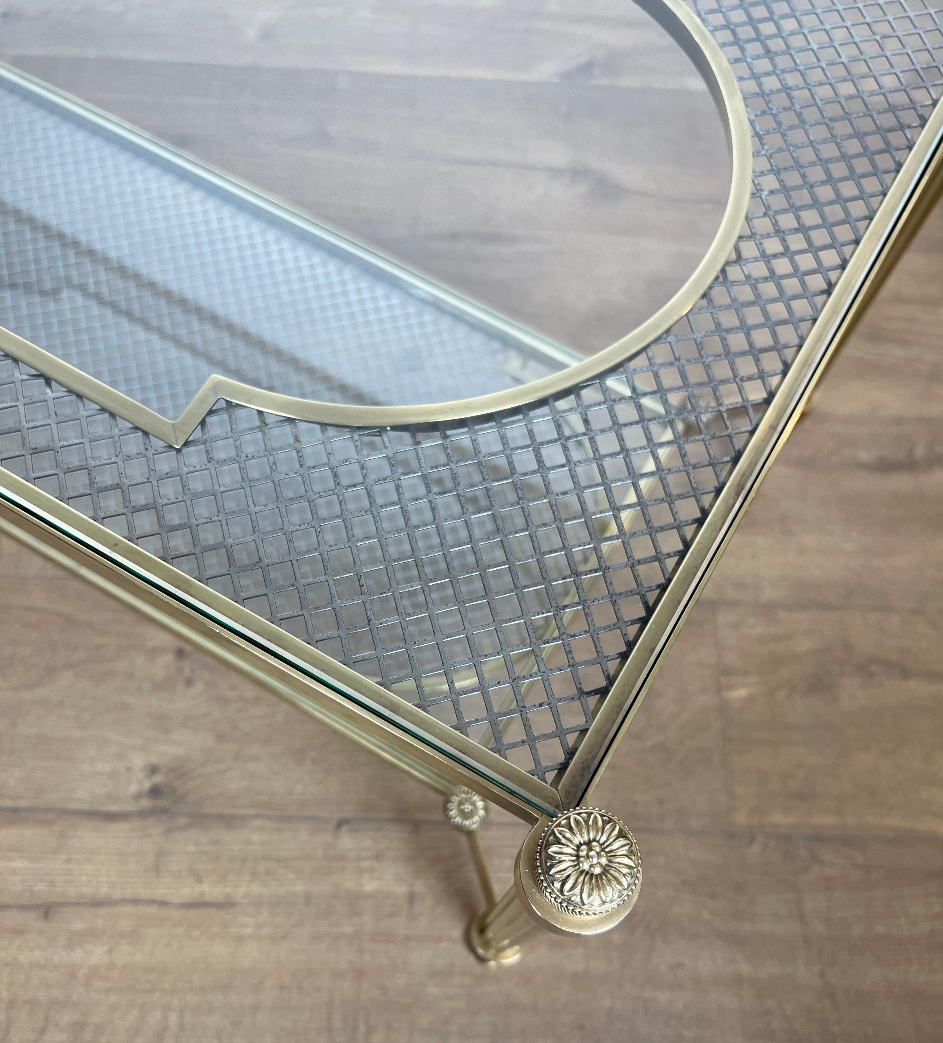 Rare Bronze and Brass Coffee Table with Two Tiers Glass Top resting on a Steel For Sale 11