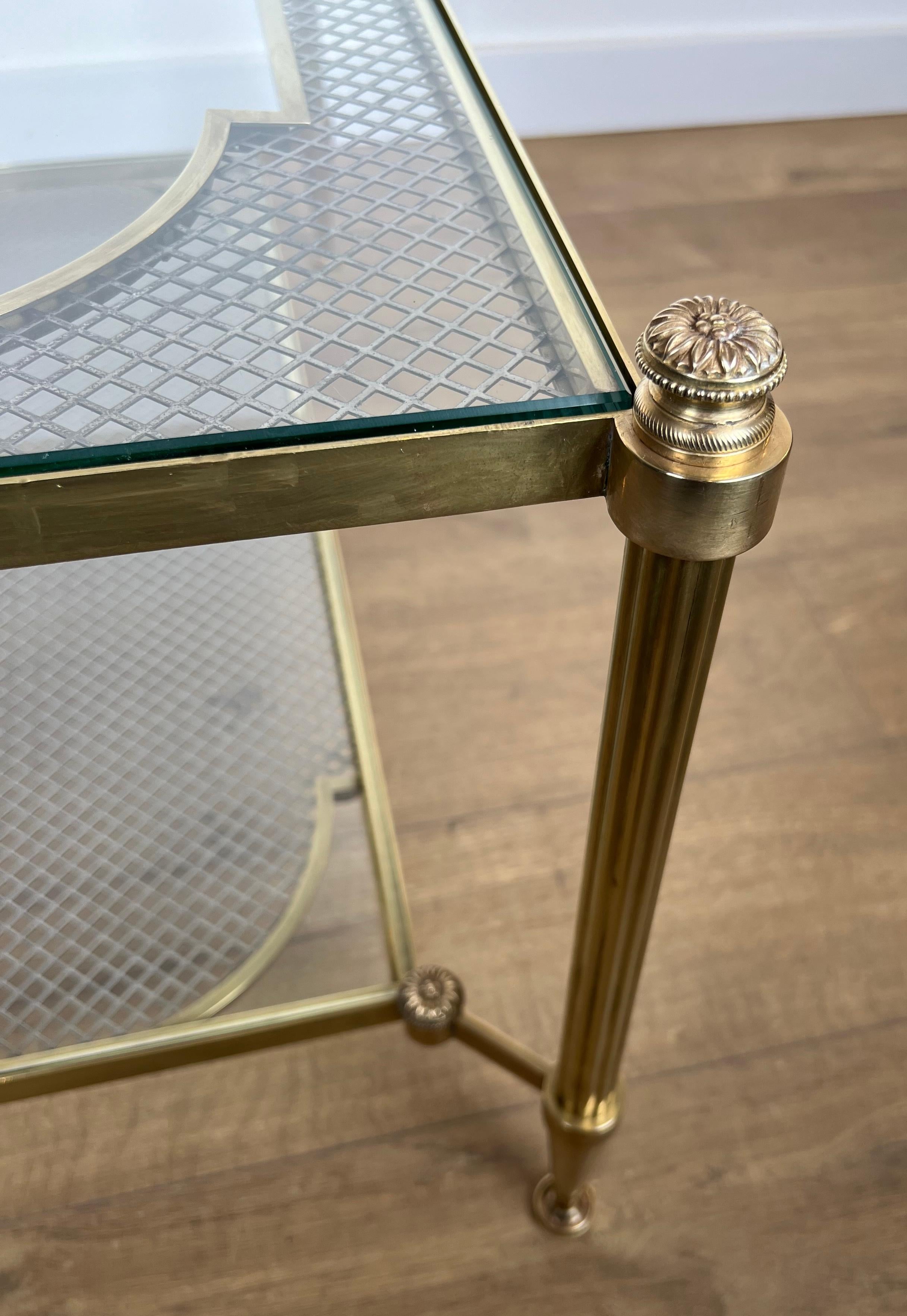Rare Bronze and Brass Coffee Table with Two Tiers Glass Top resting on a Steel For Sale 12