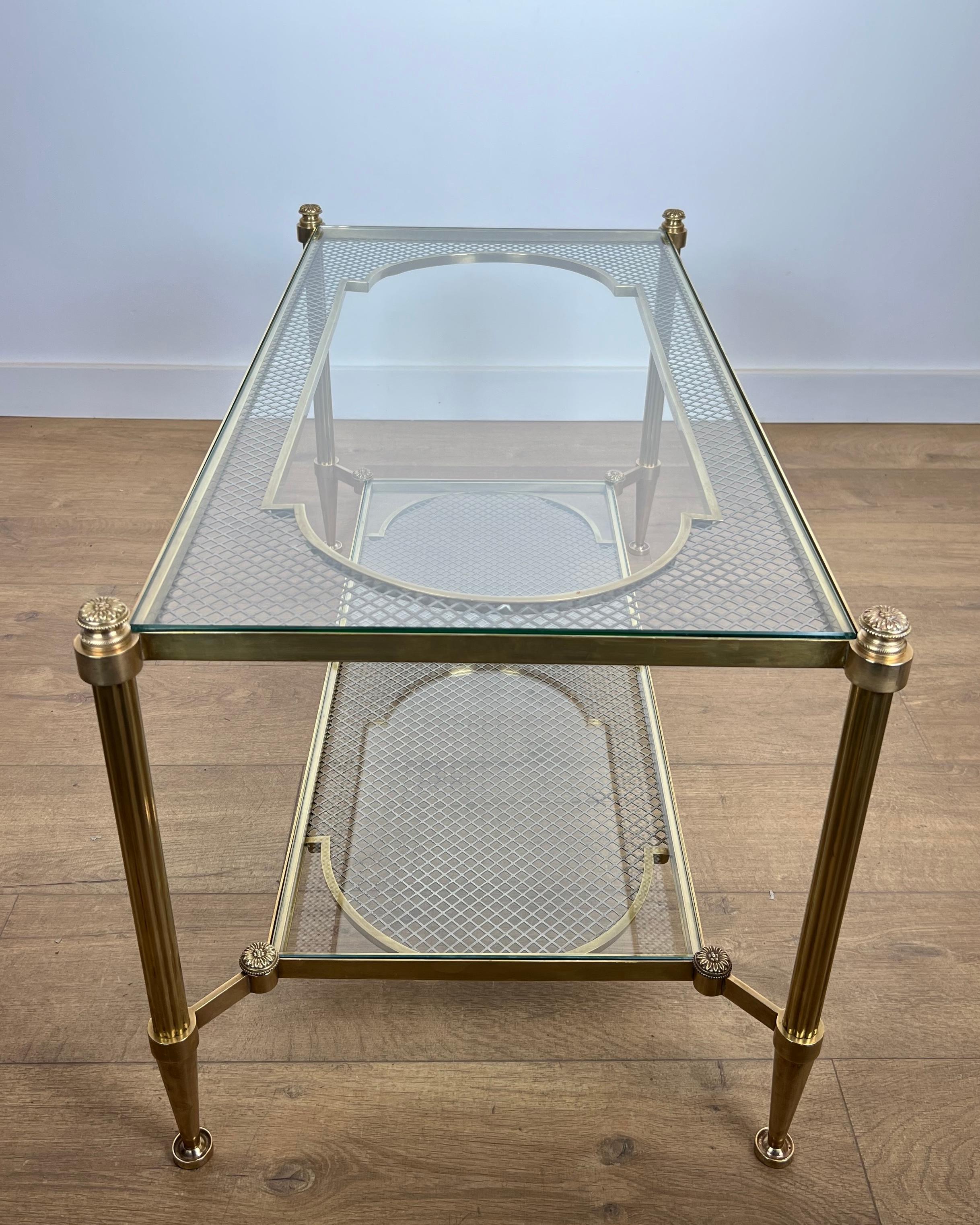 Rare Bronze and Brass Coffee Table with Two Tiers Glass Top resting on a Steel For Sale 1