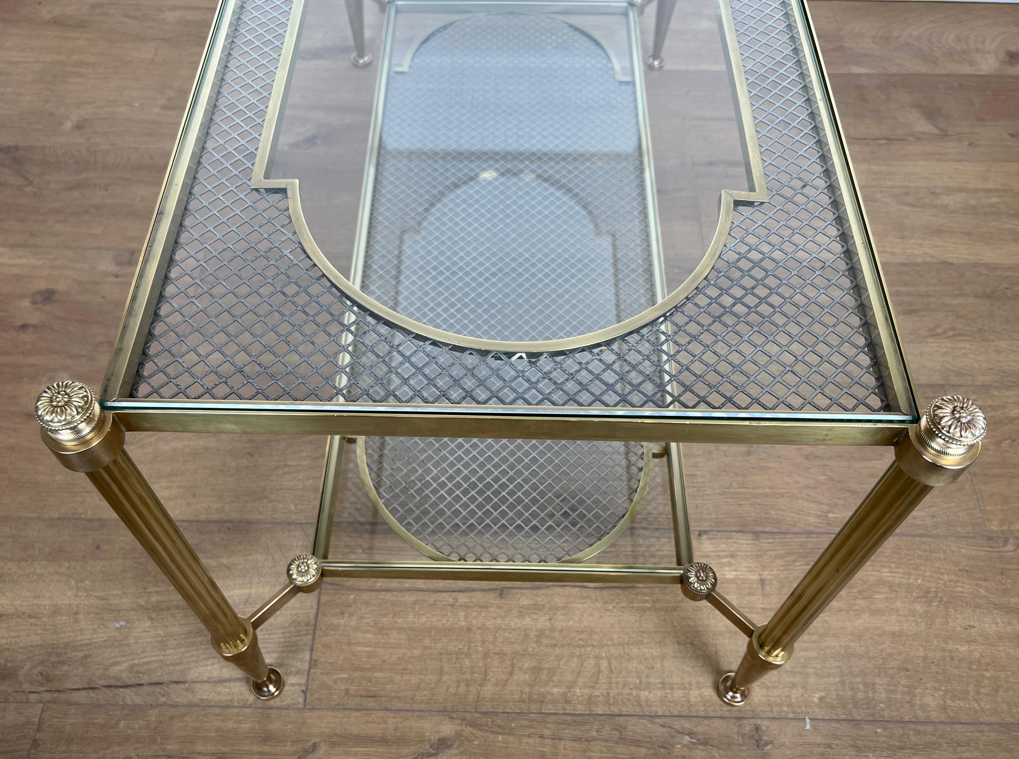 Rare Bronze and Brass Coffee Table with Two Tiers Glass Top resting on a Steel For Sale 2