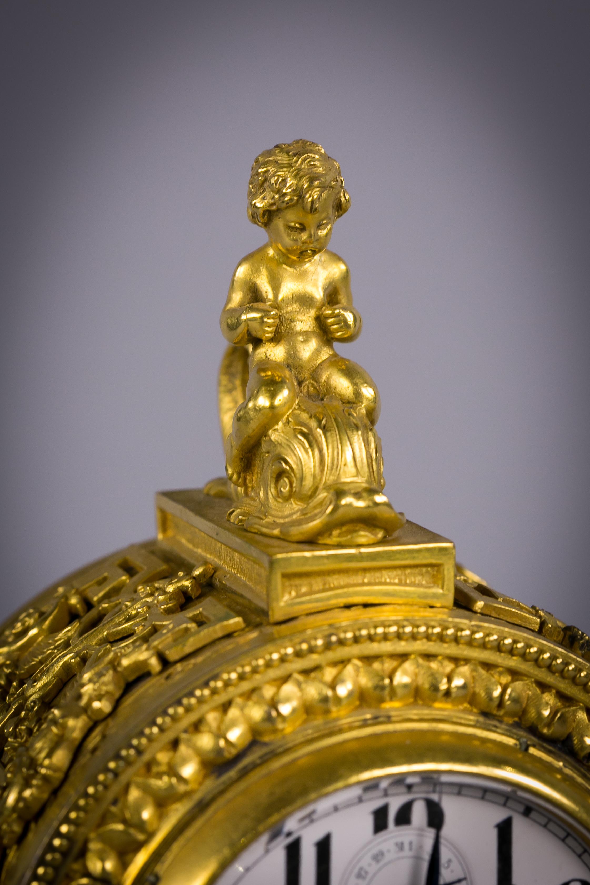 Bronze Rare horloge de table en bronze et marbre rose, E.F. Caldwell and Co. en vente