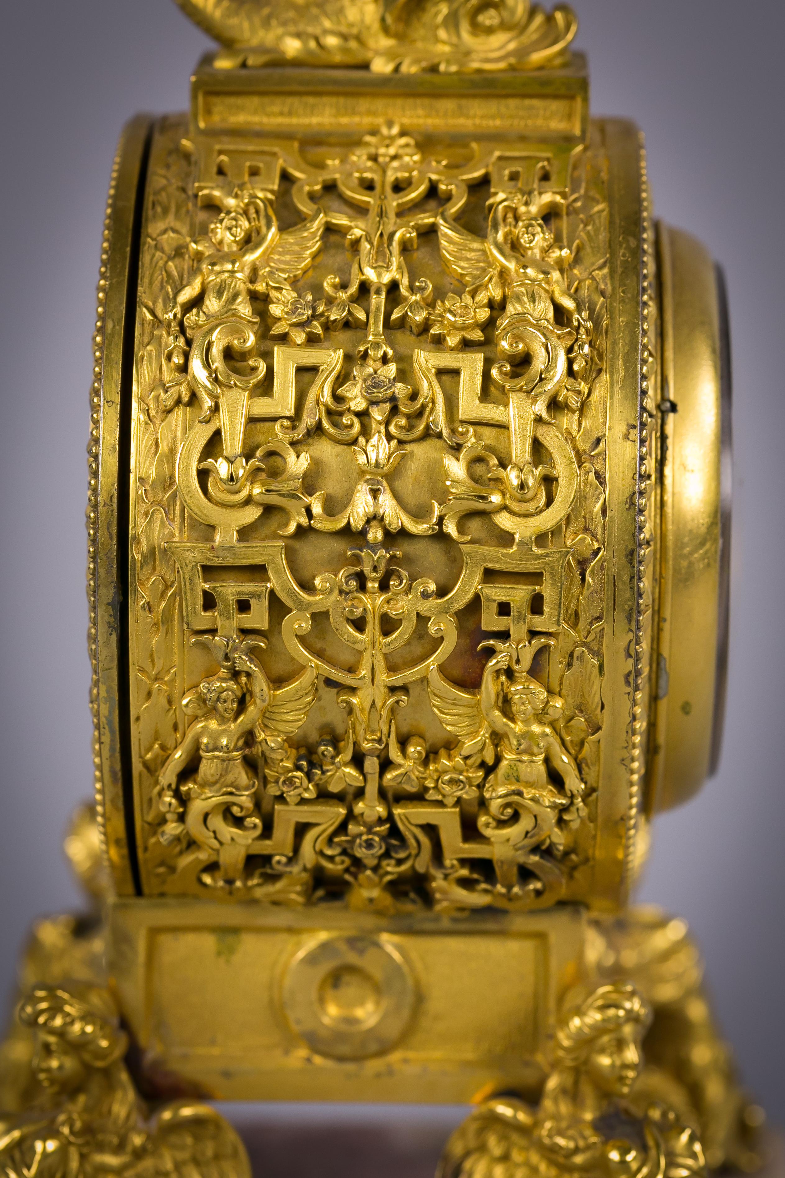 Rare horloge de table en bronze et marbre rose, E.F. Caldwell and Co. en vente 2