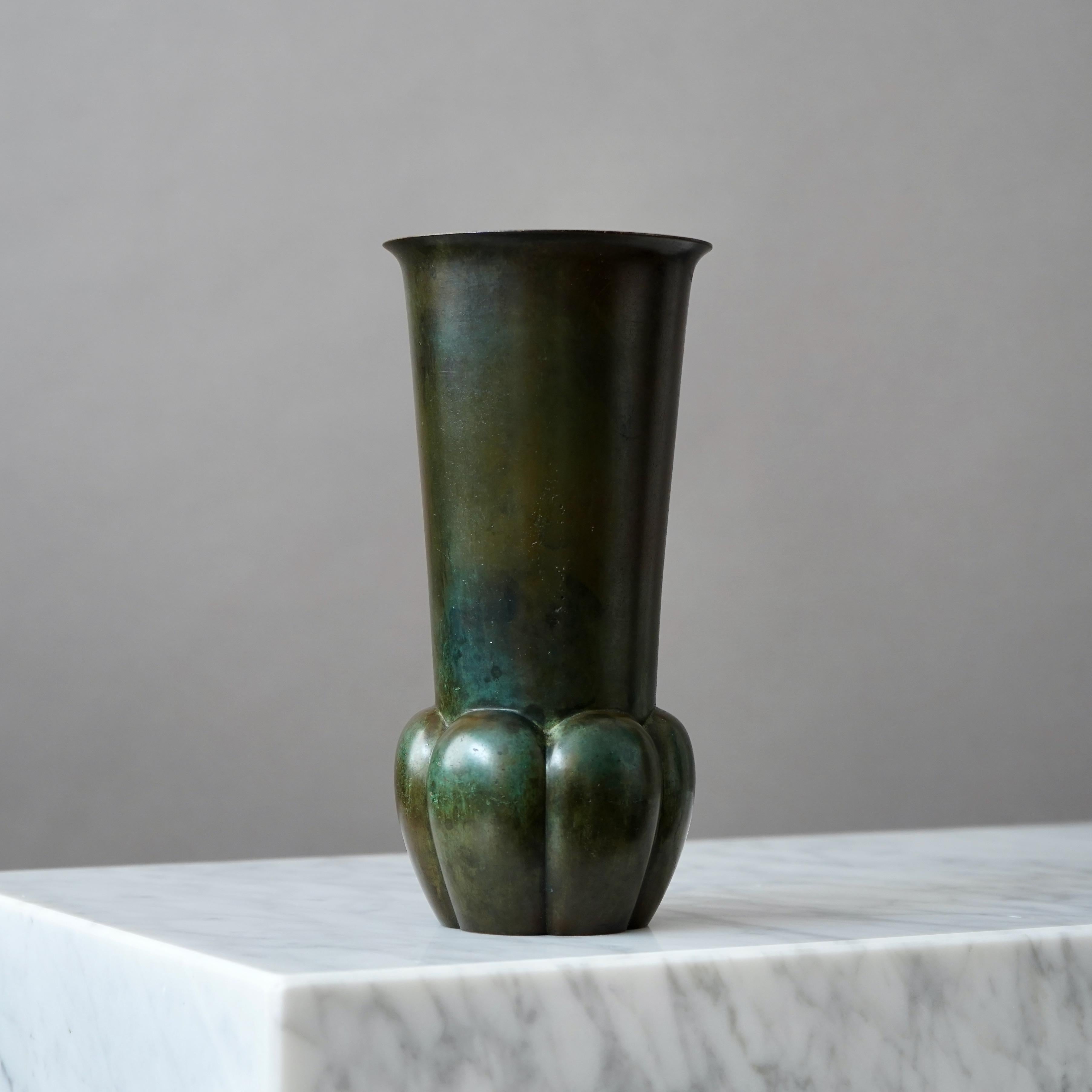Scandinavian Modern Rare Bronze Art Deco Vase by GAB Guldsmedsaktiebolaget, Sweden, 1930s For Sale