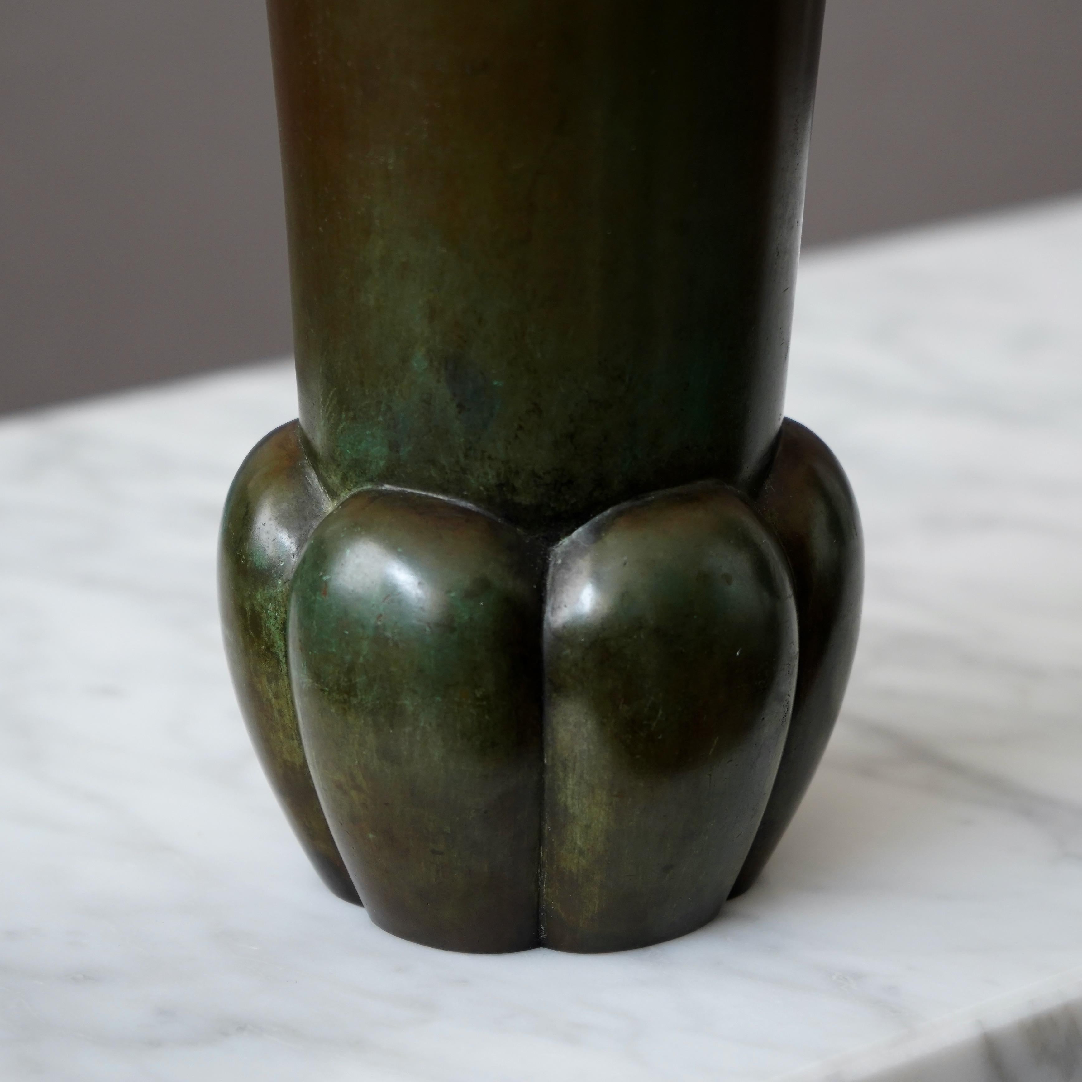 Swedish Rare Bronze Art Deco Vase by GAB Guldsmedsaktiebolaget, Sweden, 1930s For Sale