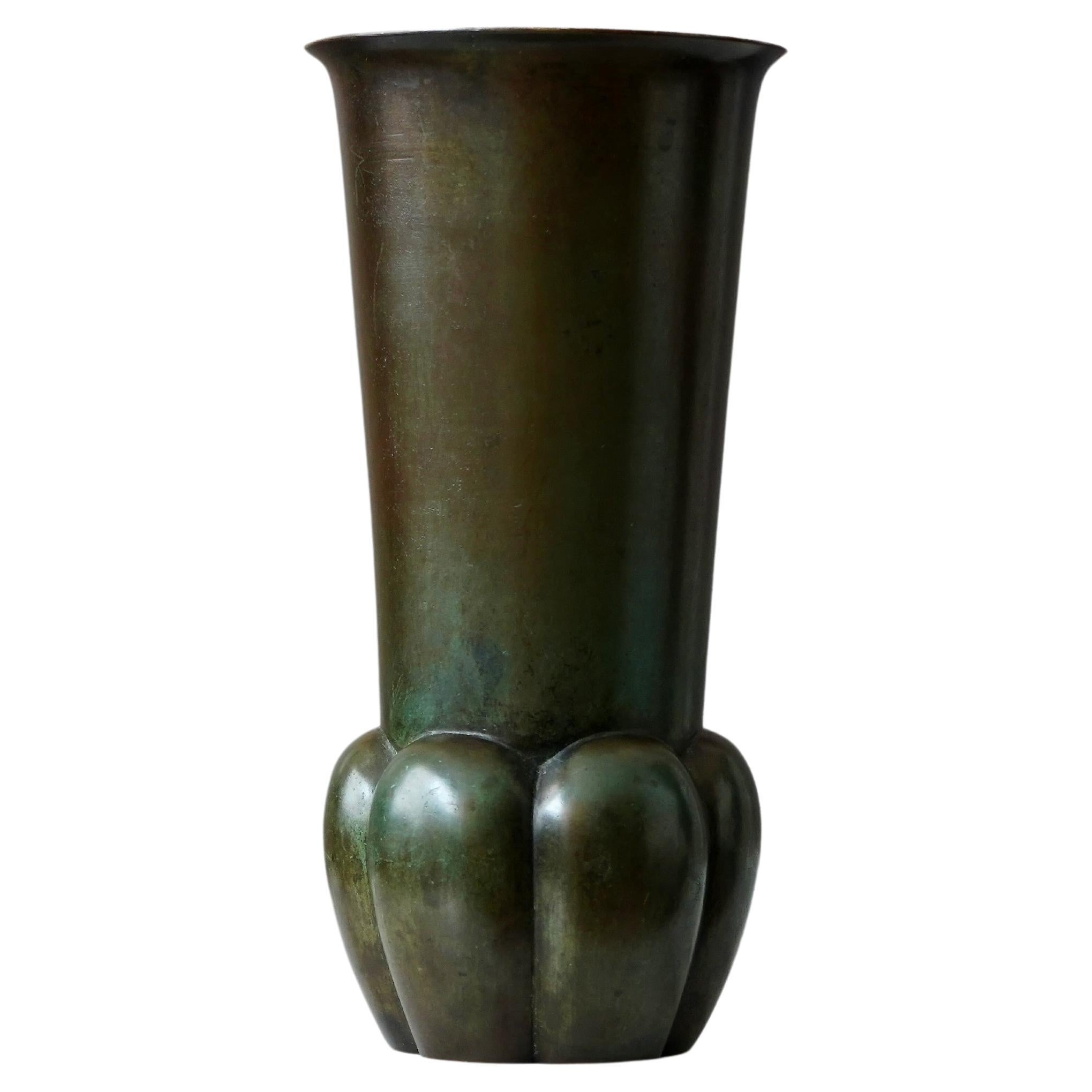 Rare Bronze Art Deco Vase by GAB Guldsmedsaktiebolaget, Sweden, 1930s For Sale
