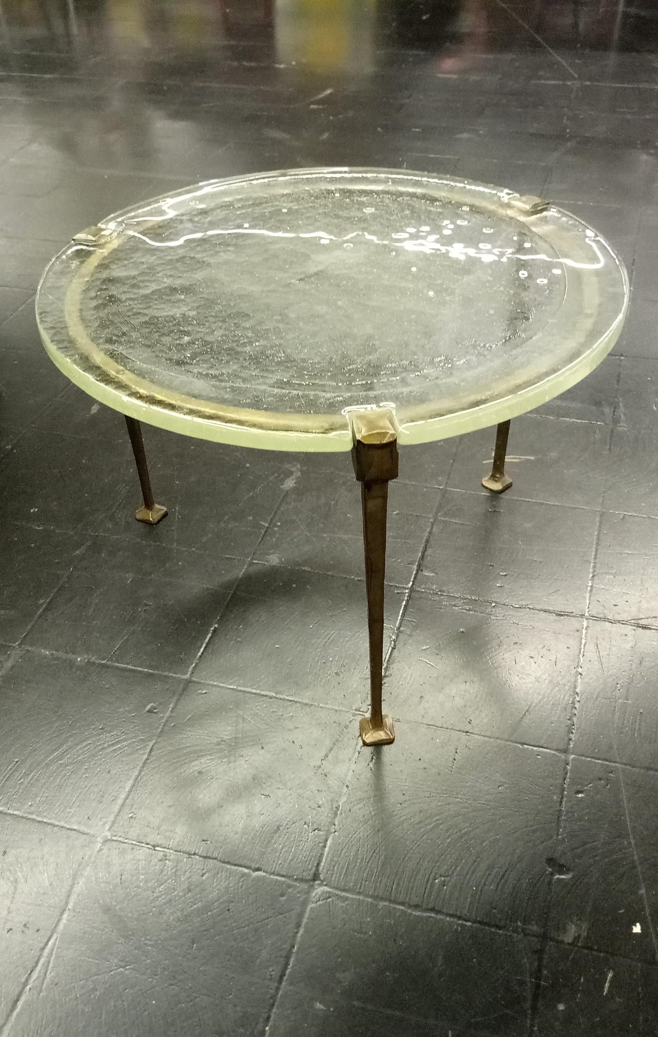 rare bronze coffee table with crystal glass plate by Lothar Klute 2
