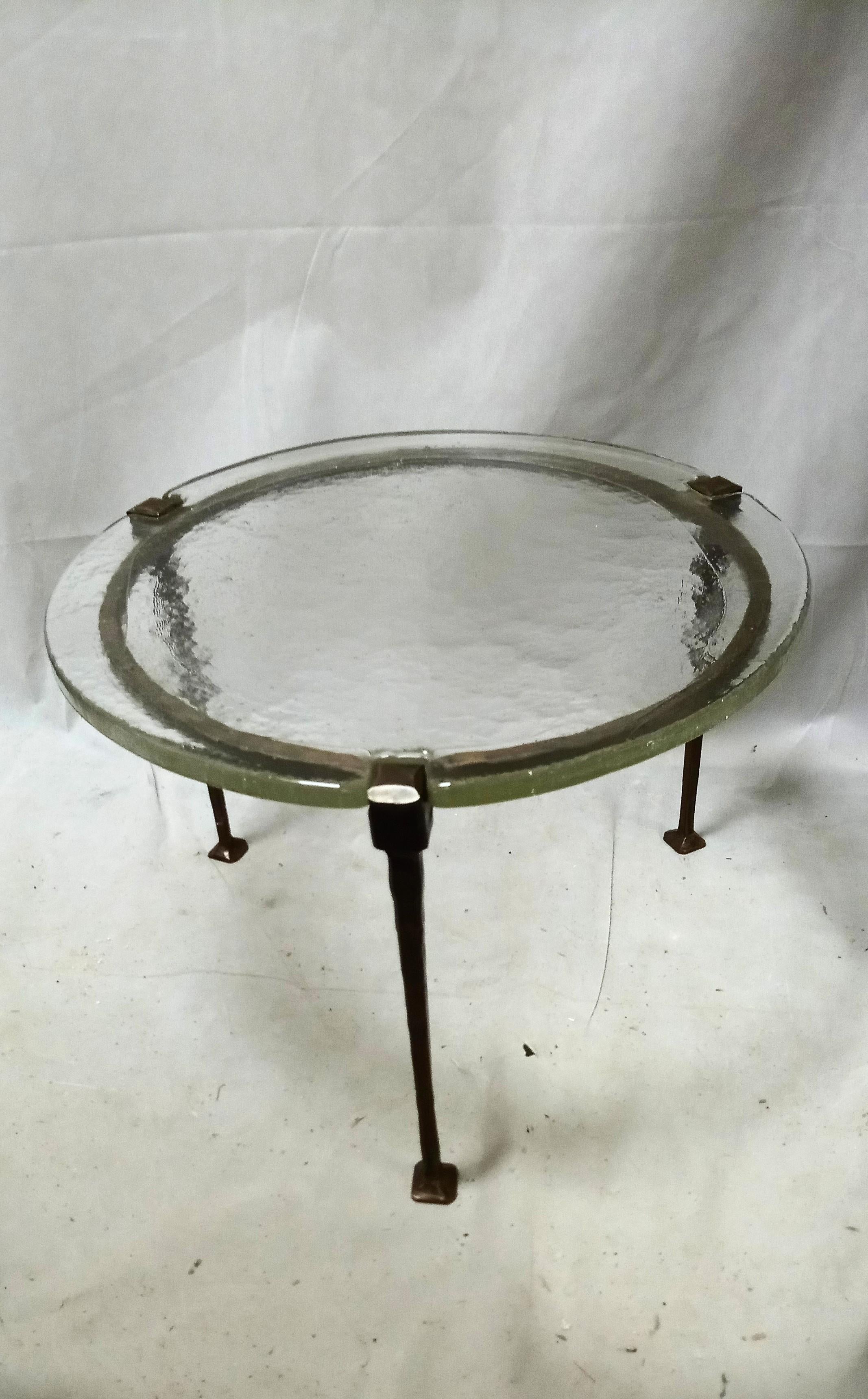 rare bronze coffee table with crystal glass plate by Lothar Klute 1