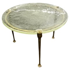 rare bronze coffee table with crystal glass plate by Lothar Klute