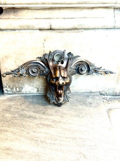Rare Bronze Fantastic Animal Head Ornament with Antique Patina, Gothic Revival