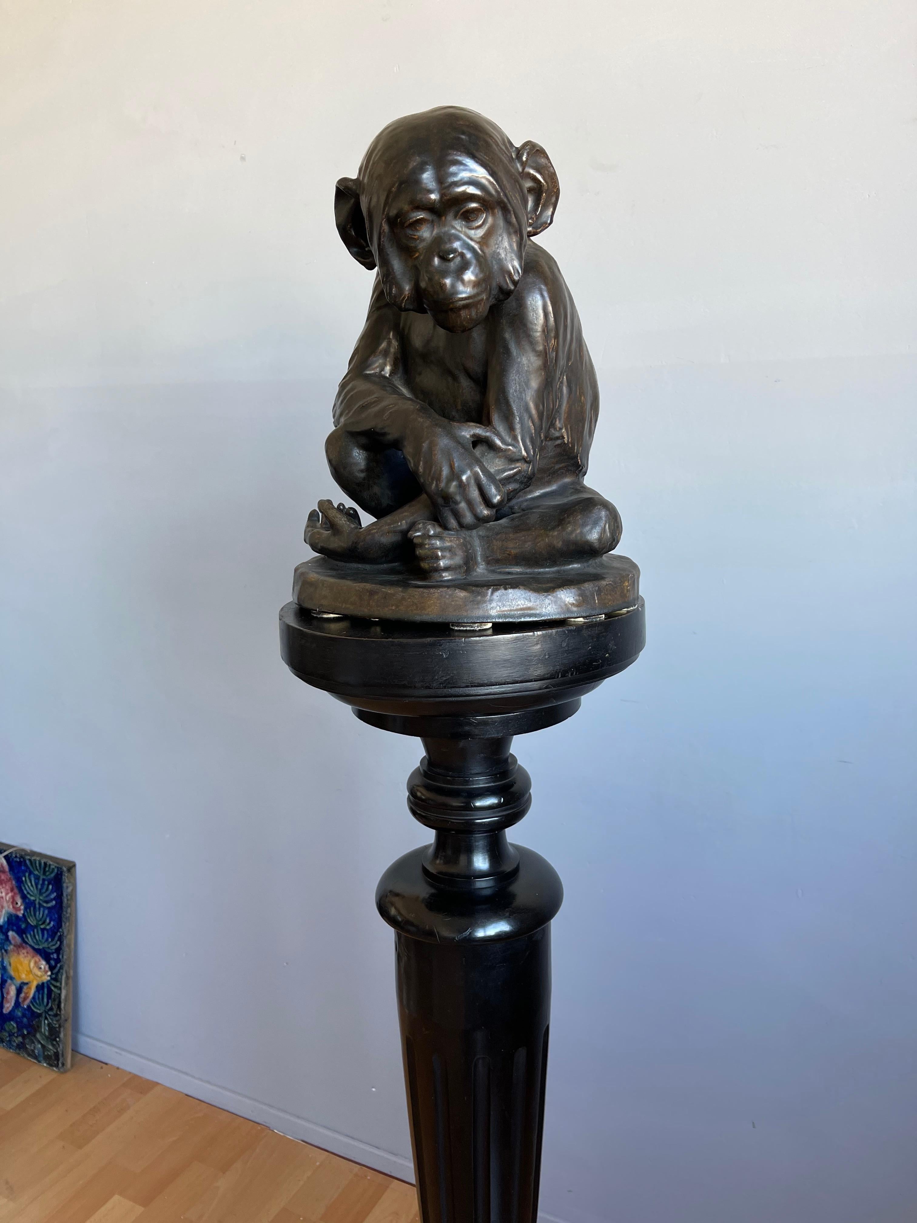 Rare Bronze Glazed Terracotta Chimpanzee Sculpture by Johannes Robert Korn, 1895 For Sale 7