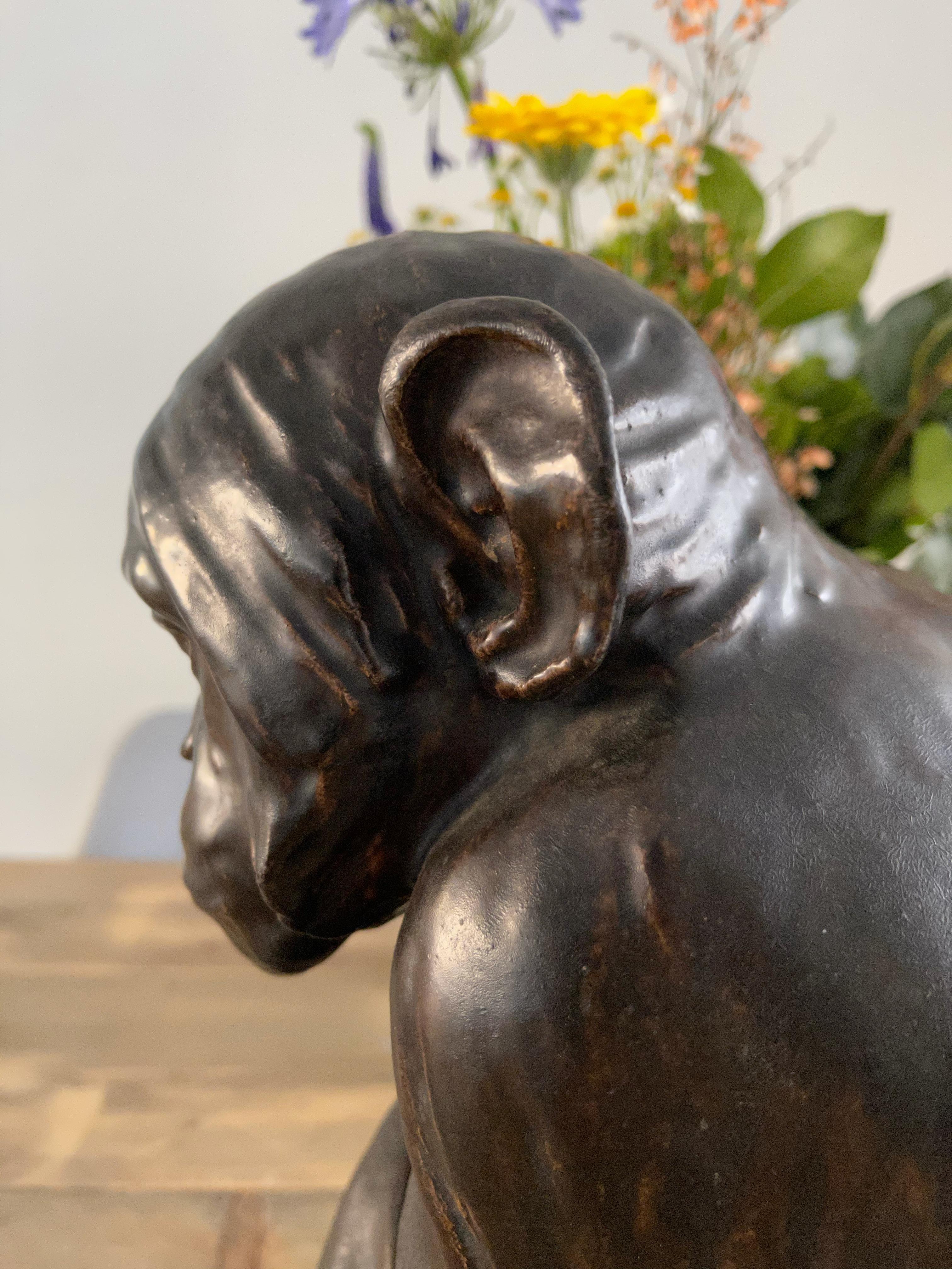Rare Bronze Glazed Terracotta Chimpanzee Sculpture by Johannes Robert Korn, 1895 For Sale 2
