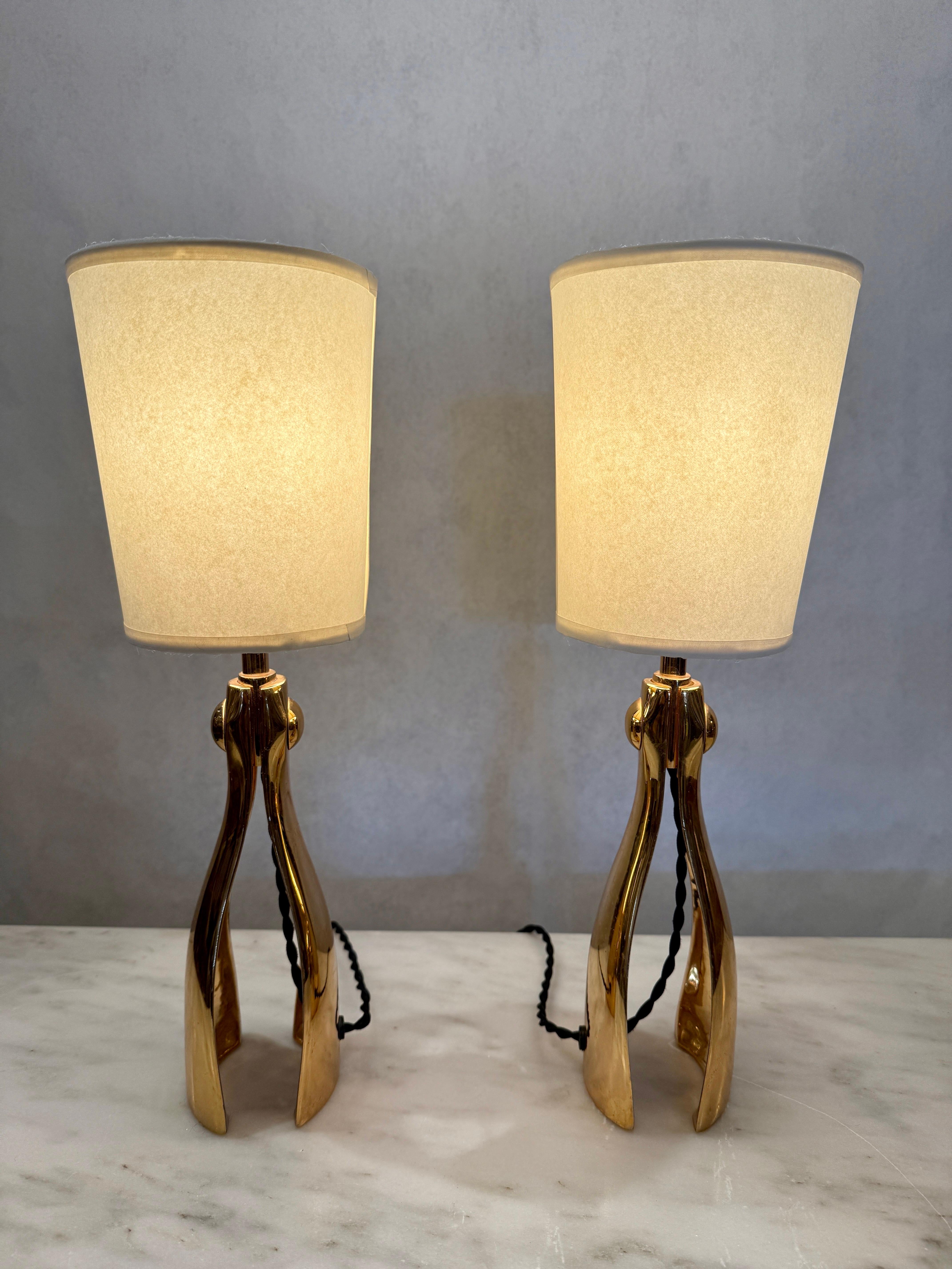 Rare Bronze Italian Lamps w/ Paper Shades In Good Condition For Sale In North Miami, FL