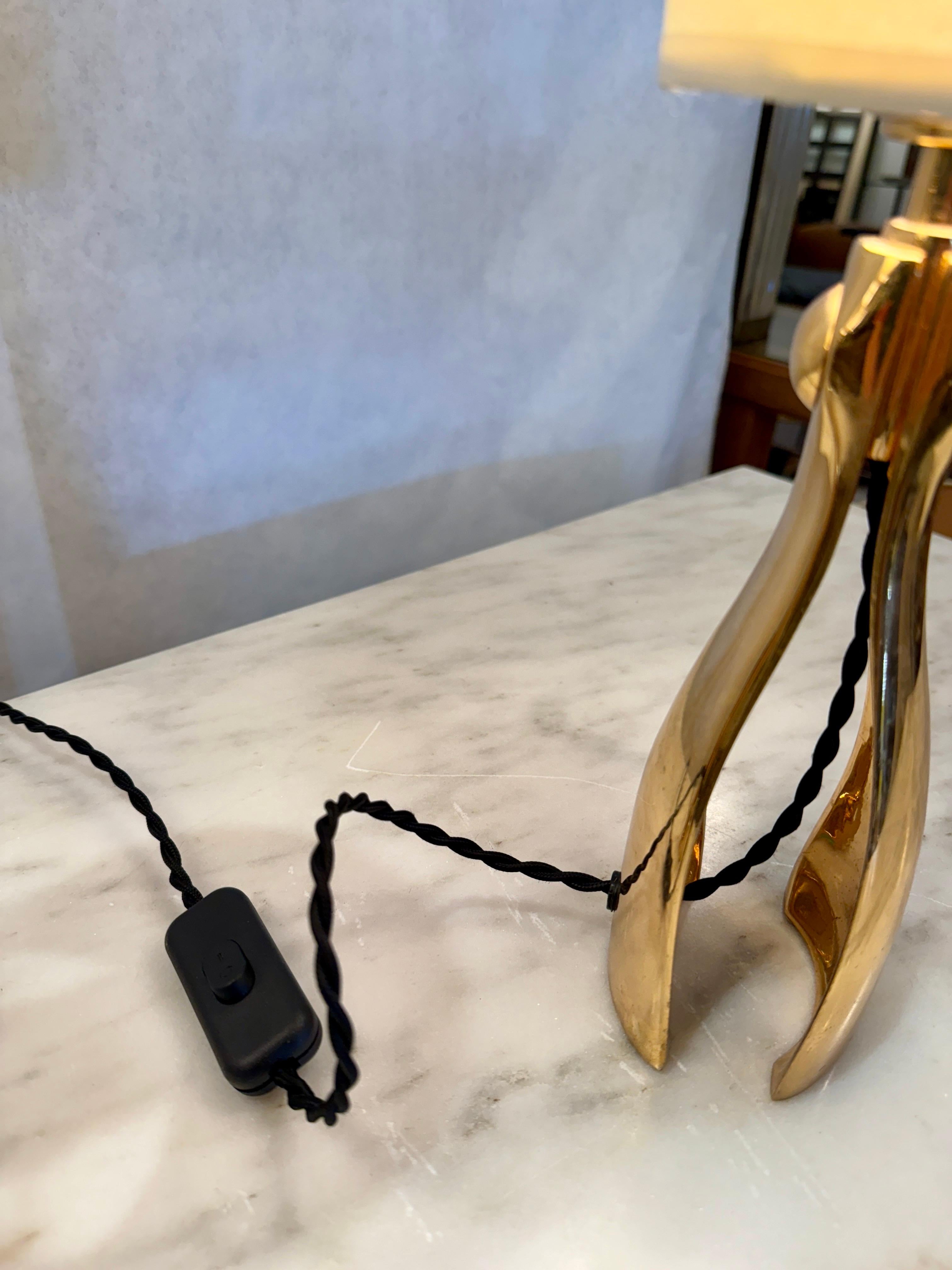 Mid-20th Century Rare Bronze Italian Lamps w/ Paper Shades For Sale