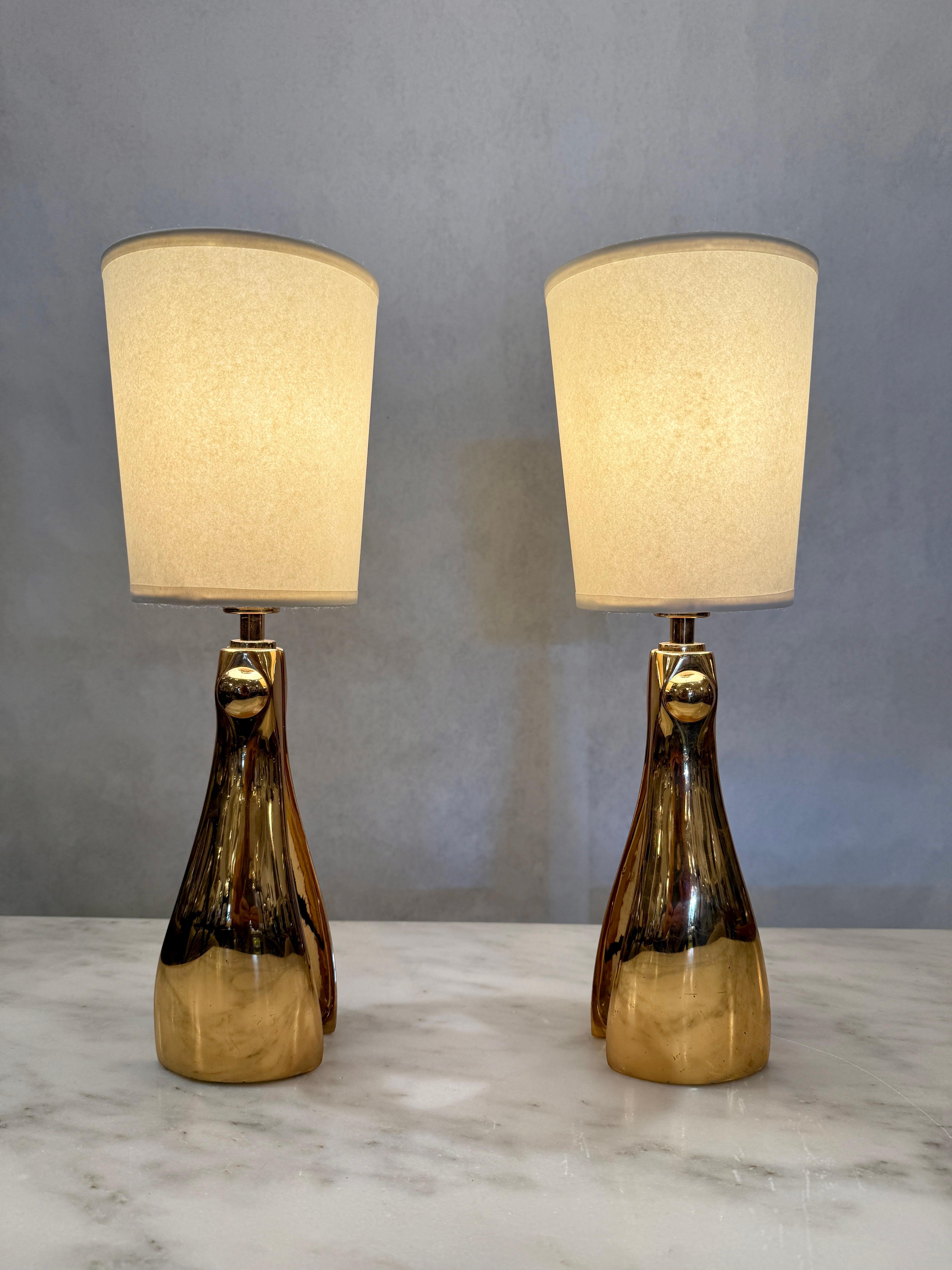 Rare Bronze Italian Lamps w/ Paper Shades For Sale 2