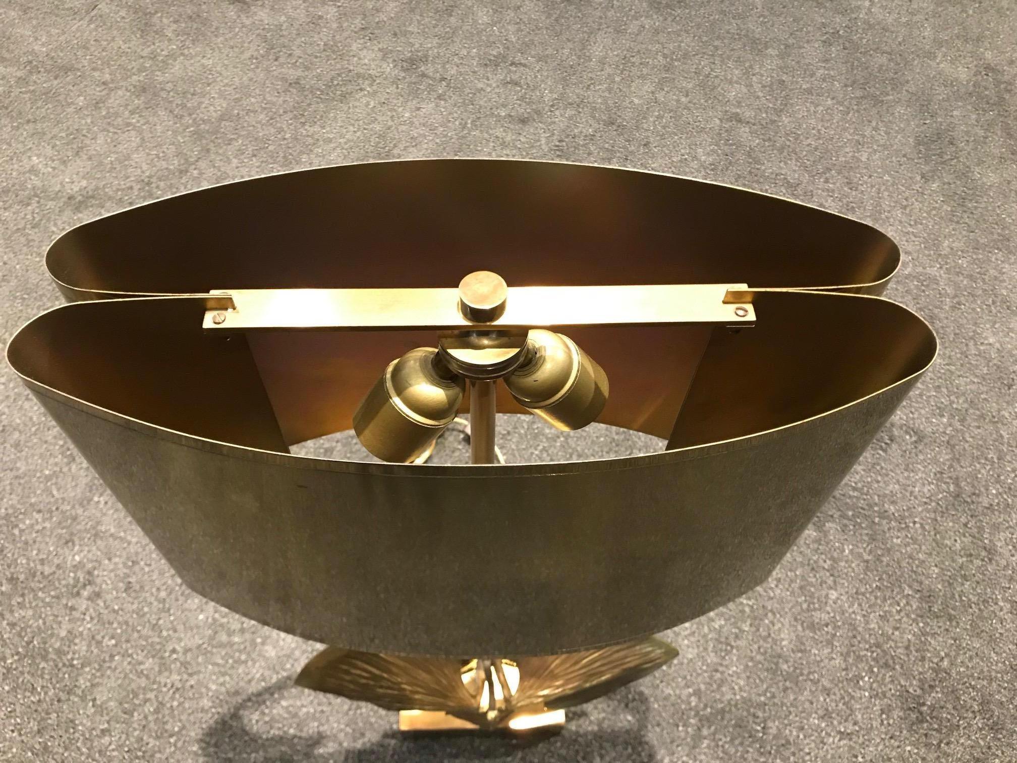 Rare Bronze “Lotus” Table Lamp by Maison Charles In Good Condition In Montreal, QC