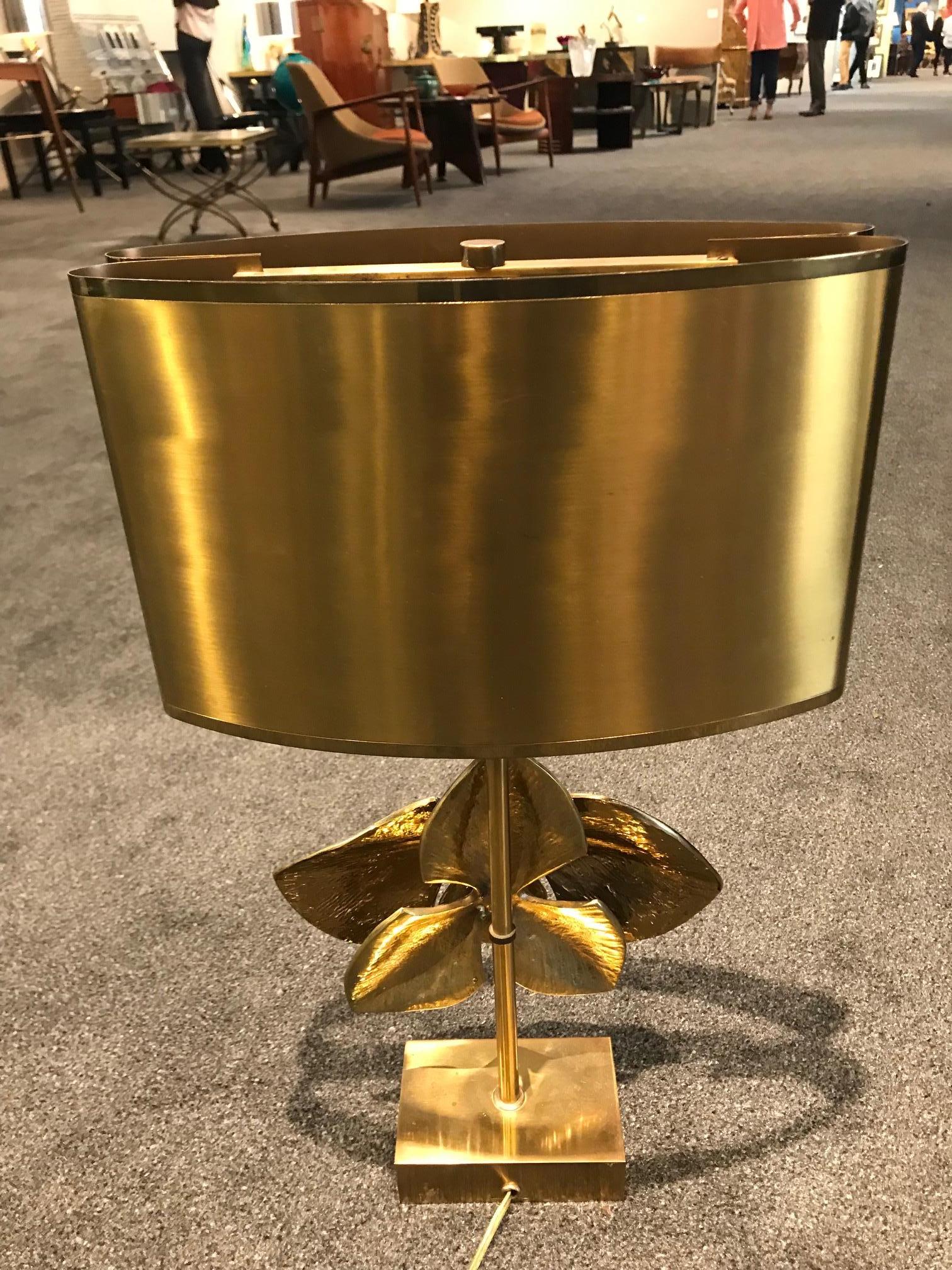 Mid-20th Century Rare Bronze “Lotus” Table Lamp by Maison Charles