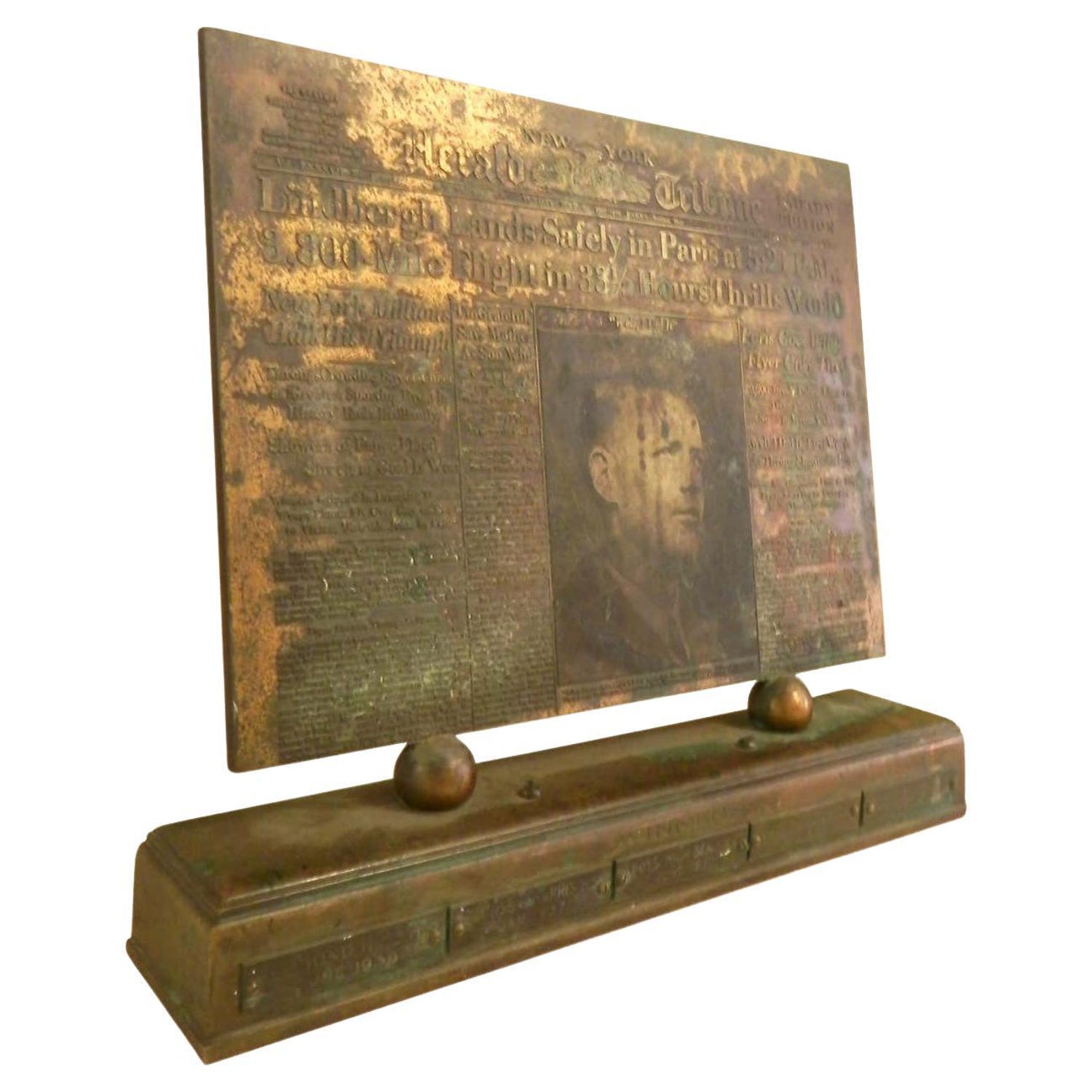 Rare Bronze Plaque Featuring Charles Lindberg at 1stDibs