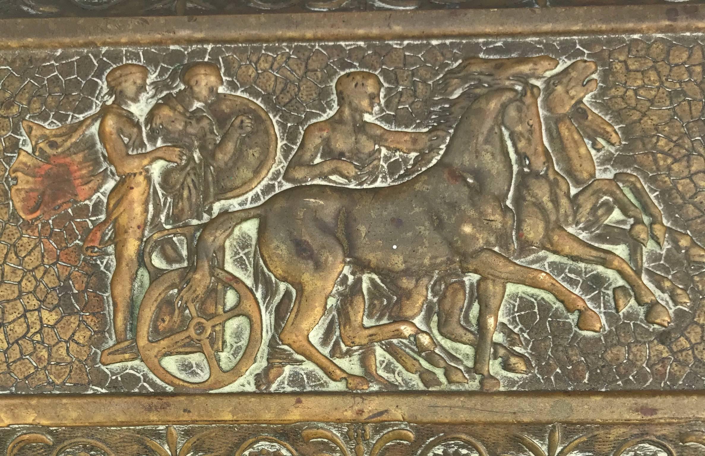 20th Century Rare Bronze Sculptural Casket / Box Panels with Historical Roman Empire Scenes For Sale