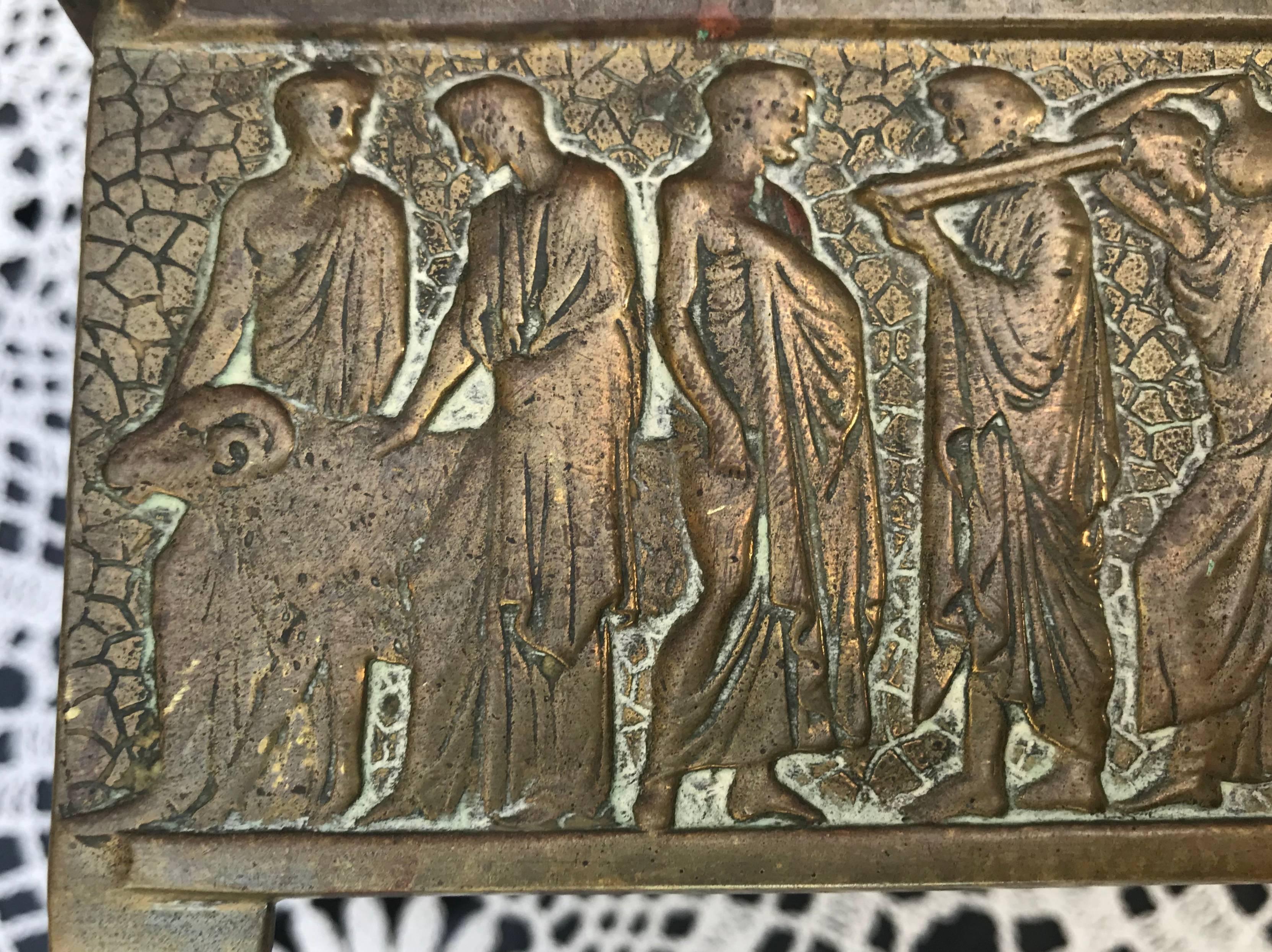 Rare Bronze Sculptural Casket / Box Panels with Historical Roman Empire Scenes For Sale 1