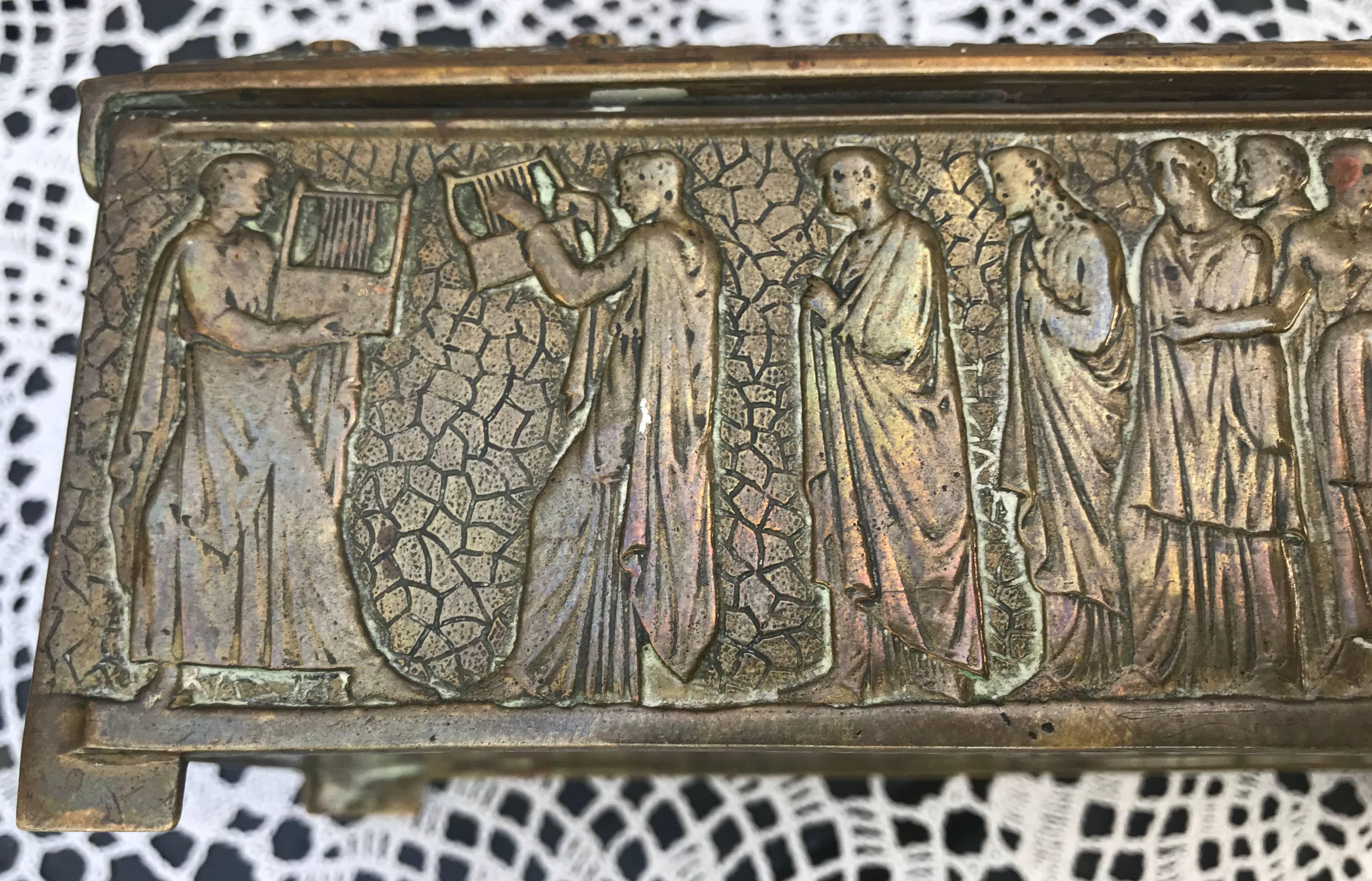 Rare Bronze Sculptural Casket / Box Panels with Historical Roman Empire Scenes For Sale 3