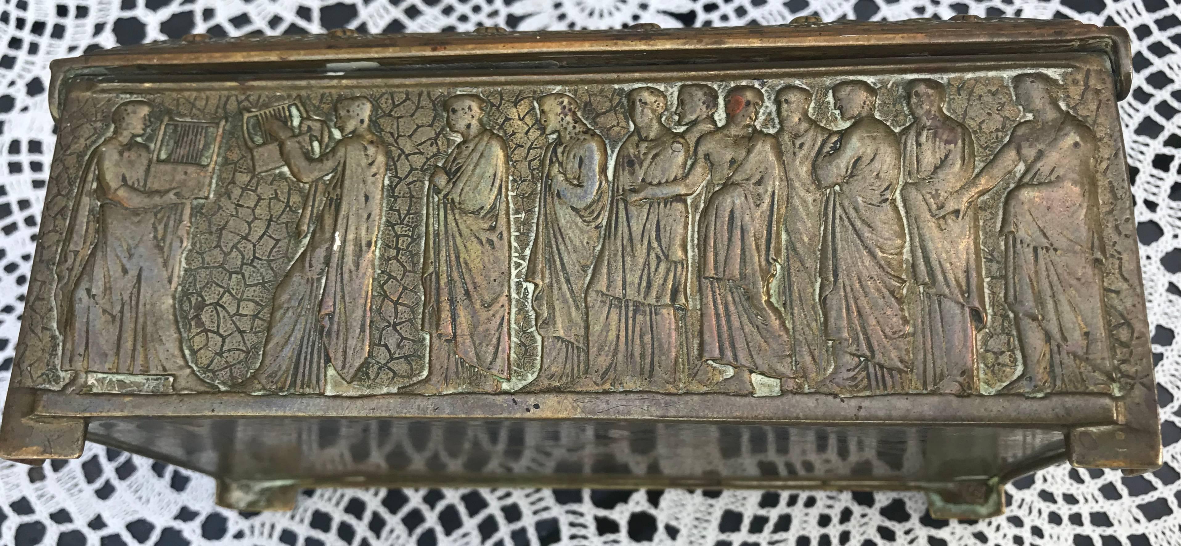 Rare Bronze Sculptural Casket / Box Panels with Historical Roman Empire Scenes For Sale 4