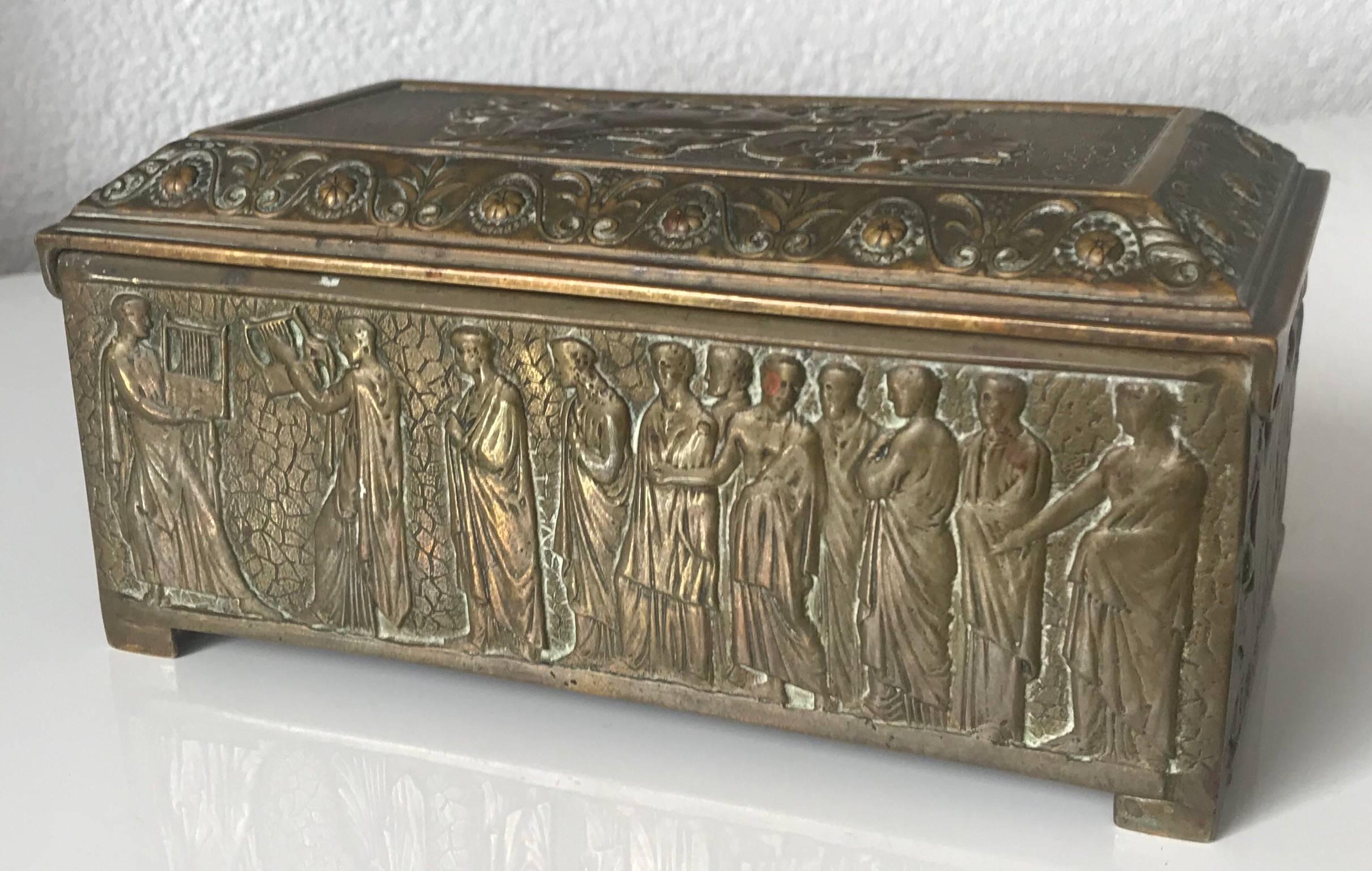 Empire Revival Rare Bronze Sculptural Casket / Box Panels with Historical Roman Empire Scenes For Sale