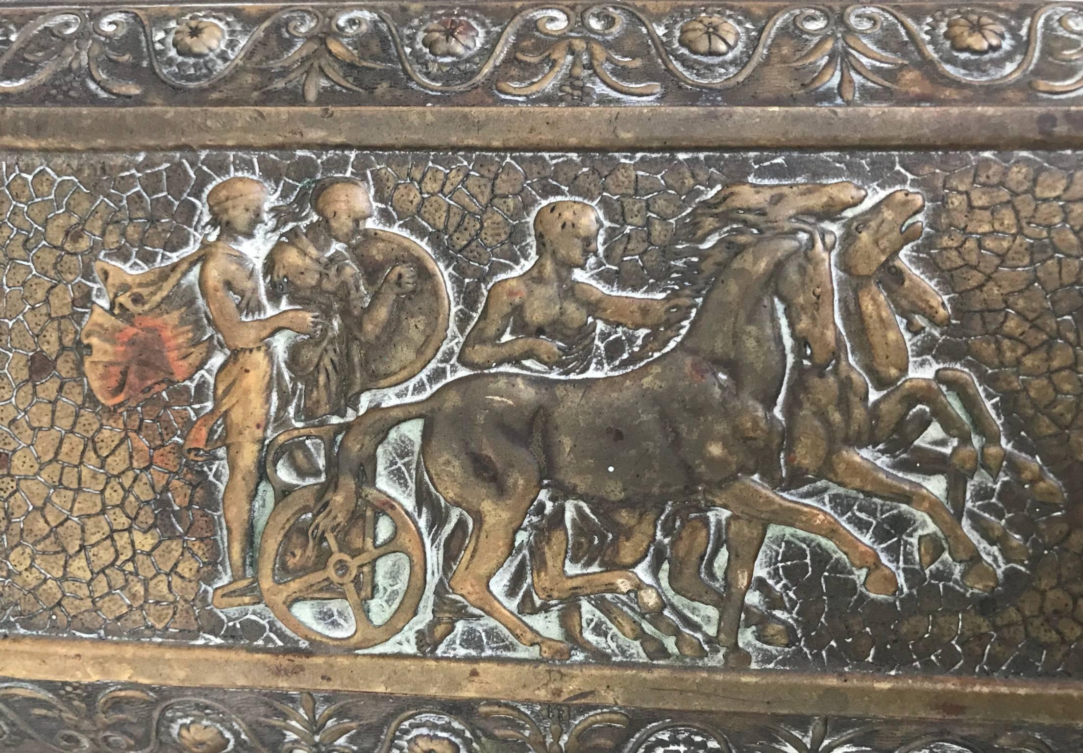 Hand-Crafted Rare Bronze Sculptural Casket / Box Panels with Historical Roman Empire Scenes For Sale