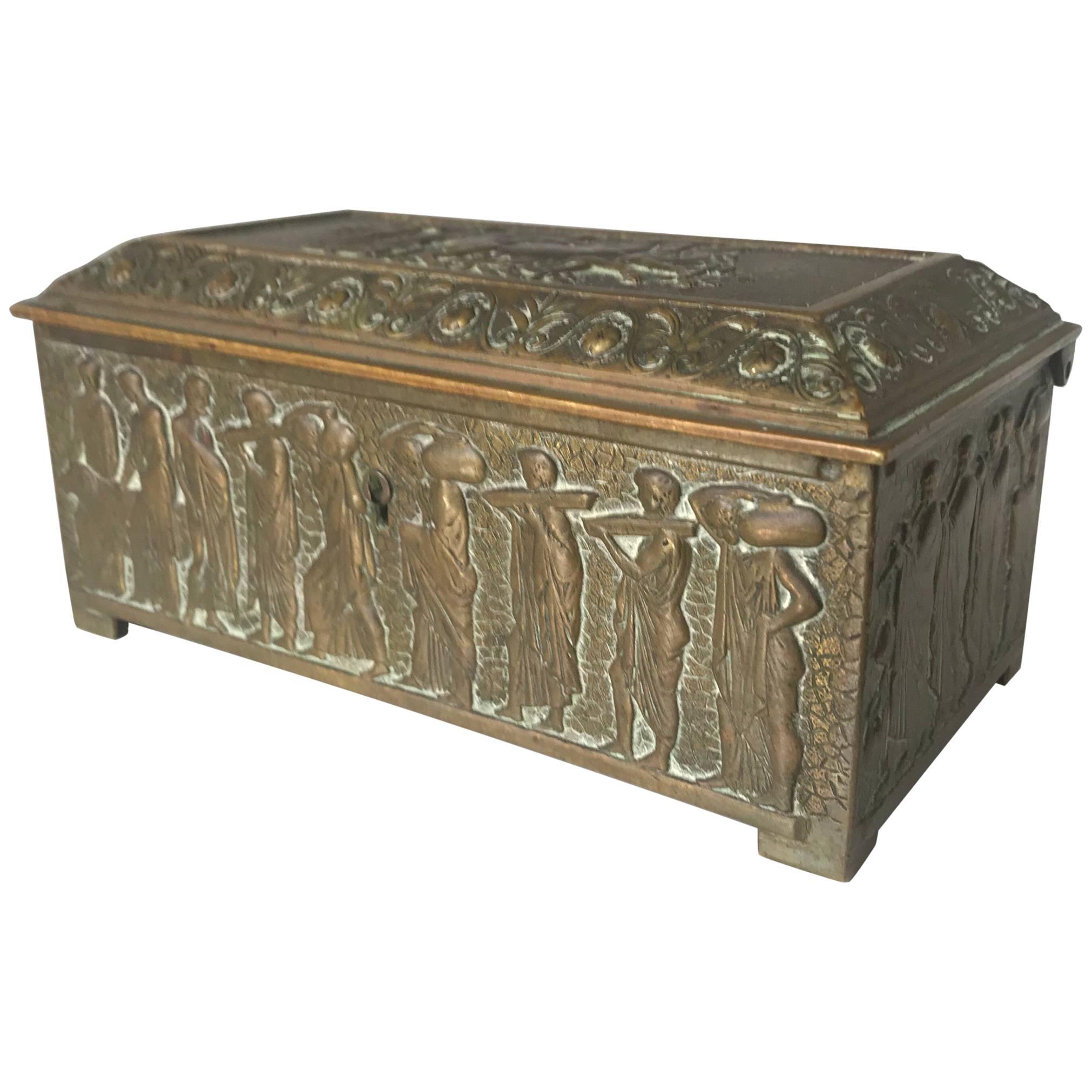 Rare Bronze Sculptural Casket / Box Panels with Historical Roman Empire Scenes For Sale