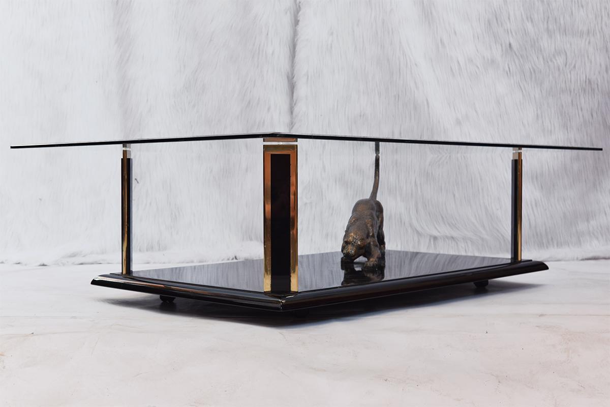 Rare Bronze Sculptural Panther and Brass Coffee table by Nicola Voci, 1970s In Good Condition For Sale In The Hague, NL