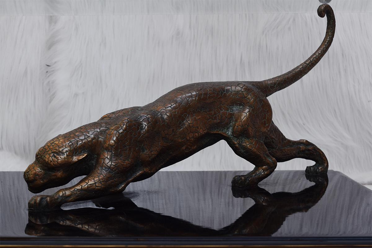 Rare Bronze Sculptural Panther and Brass Coffee table by Nicola Voci, 1970s For Sale 3