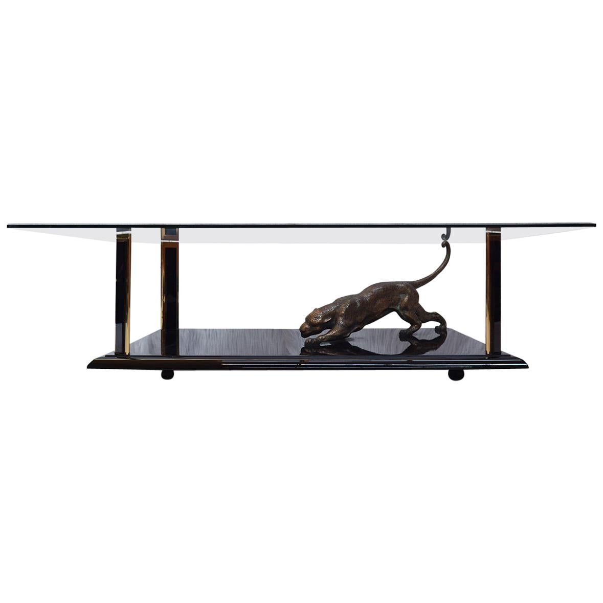 Rare Bronze Sculptural Panther and Brass Coffee table by Nicola Voci, 1970s For Sale