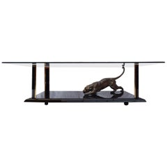 Vintage Rare Bronze Sculptural Panther and Brass Coffee table by Nicola Voci, 1970s