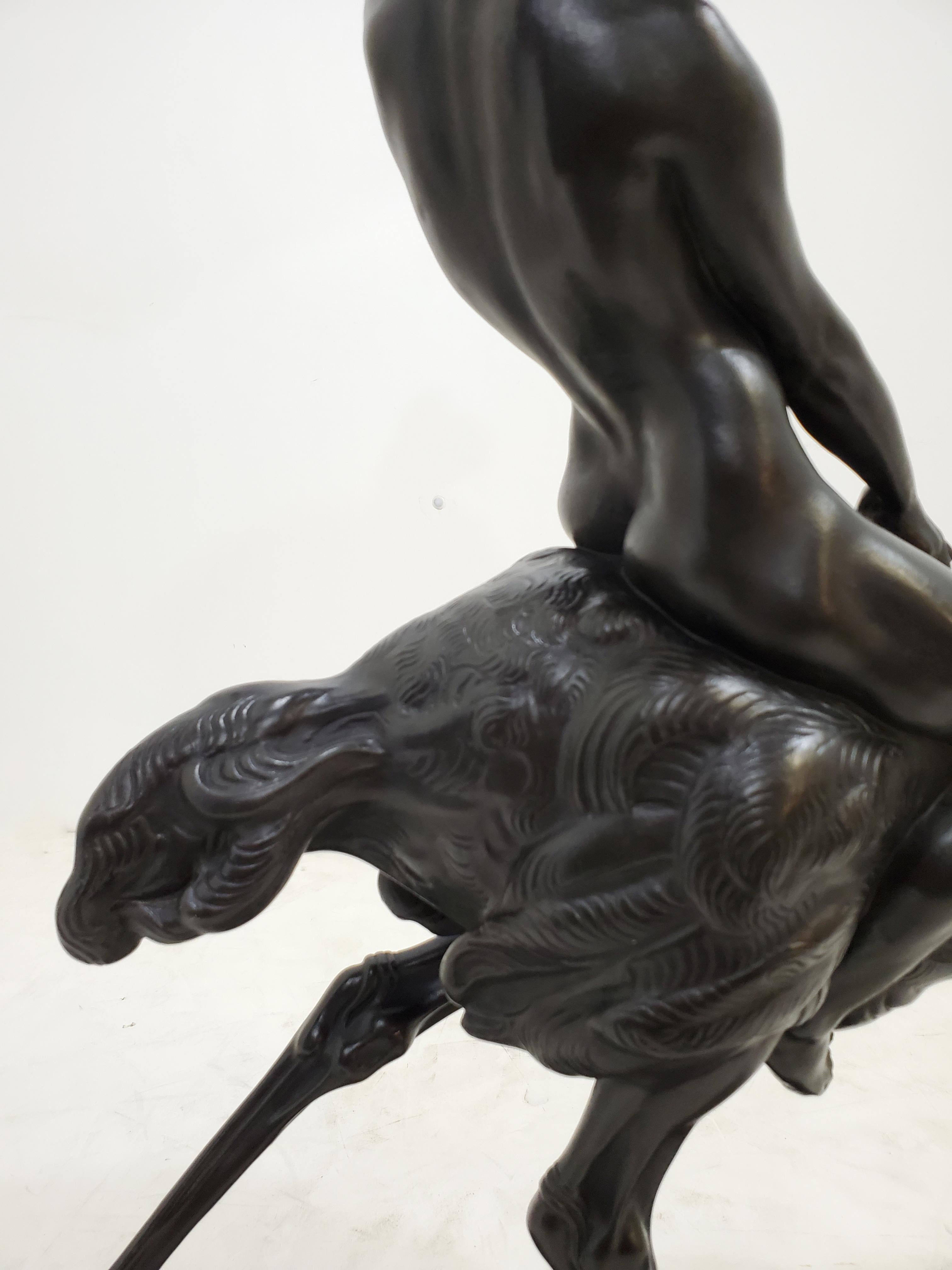 Rare Bronze Sculpture of a Woman Riding an Ostrich Signed Ferdinand Liebermann 1