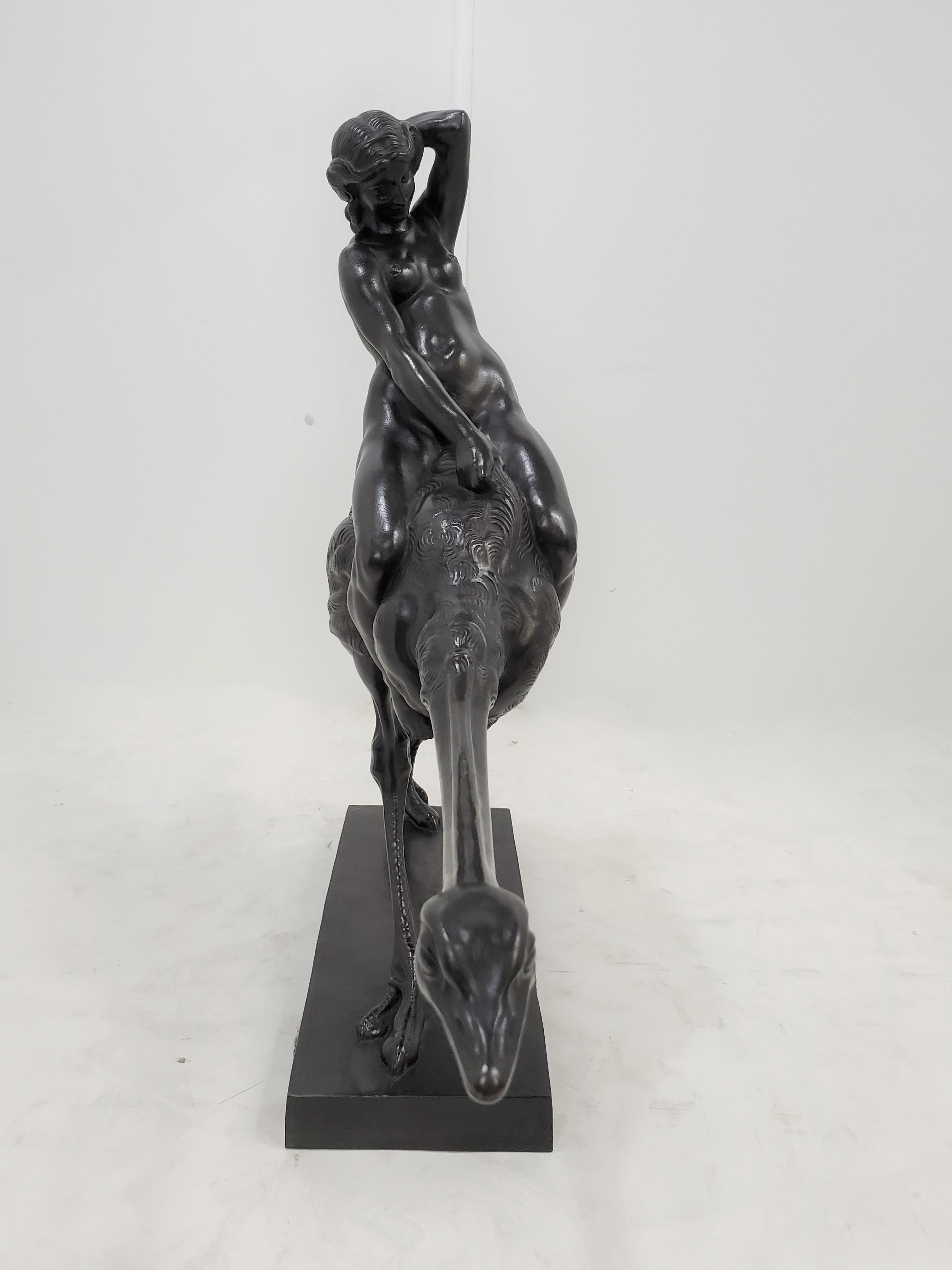 Rare Bronze Sculpture of a Woman Riding an Ostrich Signed Ferdinand Liebermann 5