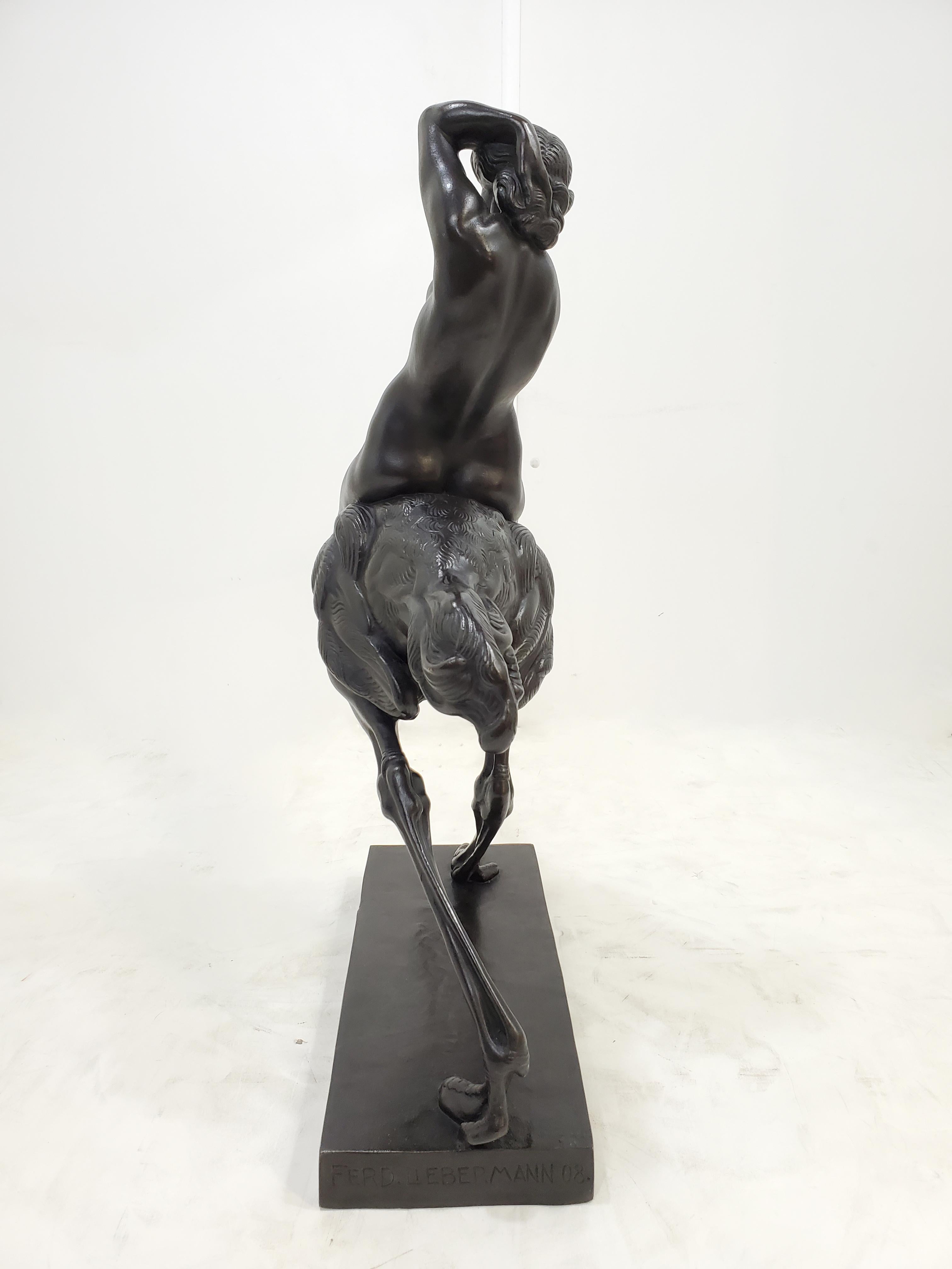 Rare Bronze Sculpture of a Woman Riding an Ostrich Signed Ferdinand Liebermann 4