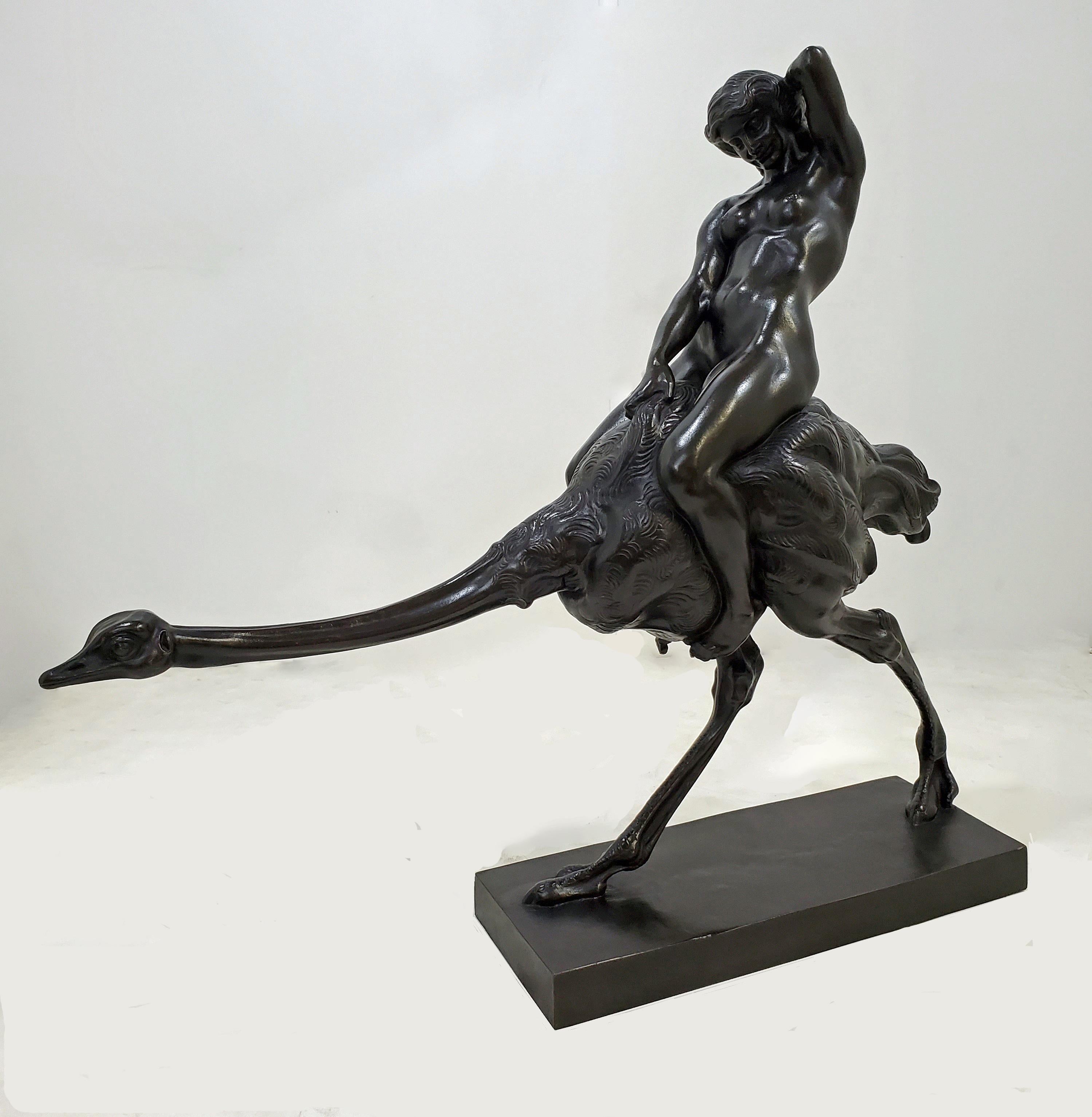 Rare Bronze Sculpture of a Woman Riding an Ostrich Signed Ferdinand Liebermann 11