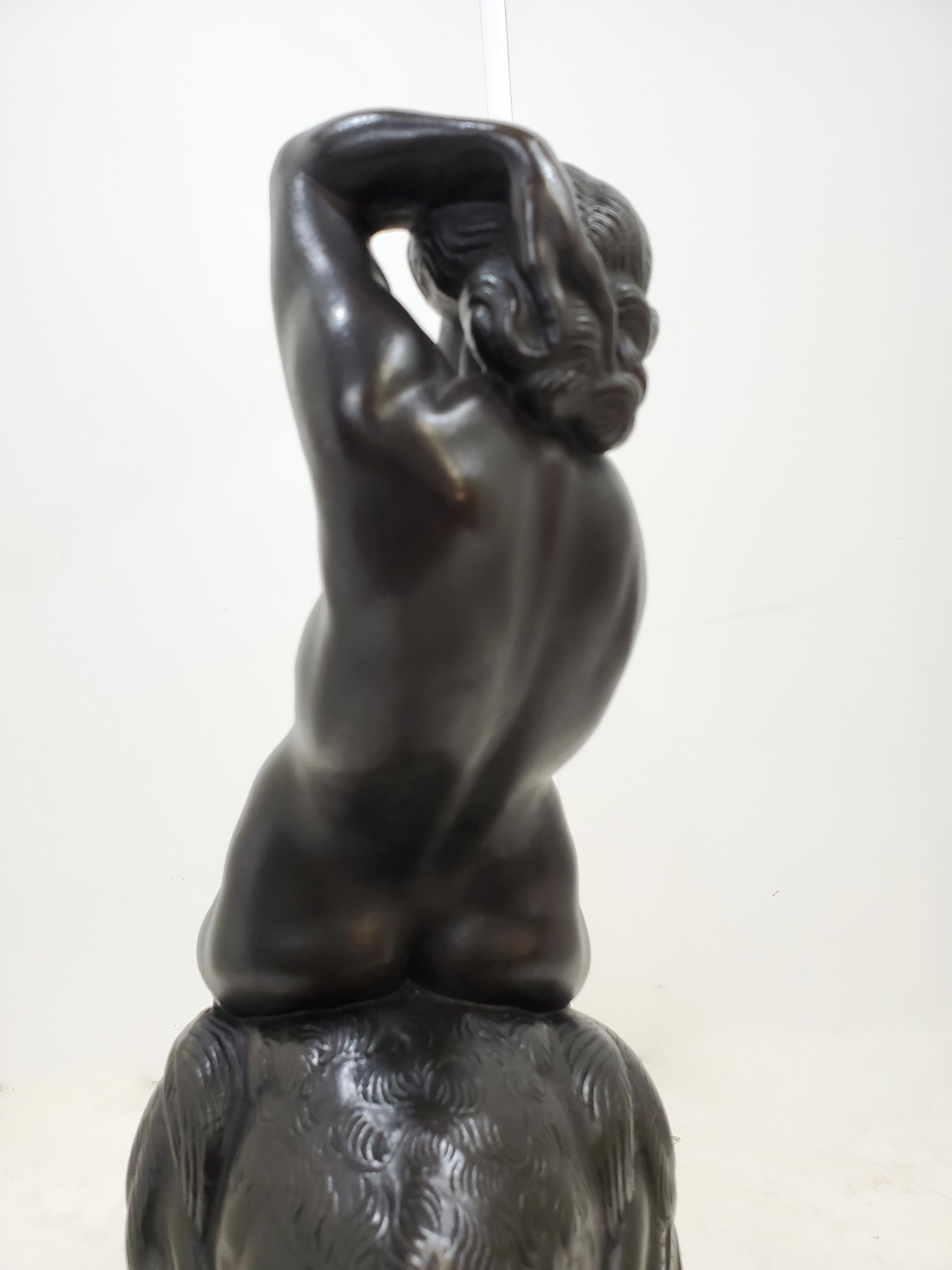 Rare Bronze Sculpture of a Woman Riding an Ostrich Signed Ferdinand Liebermann In Good Condition In New York City, NY