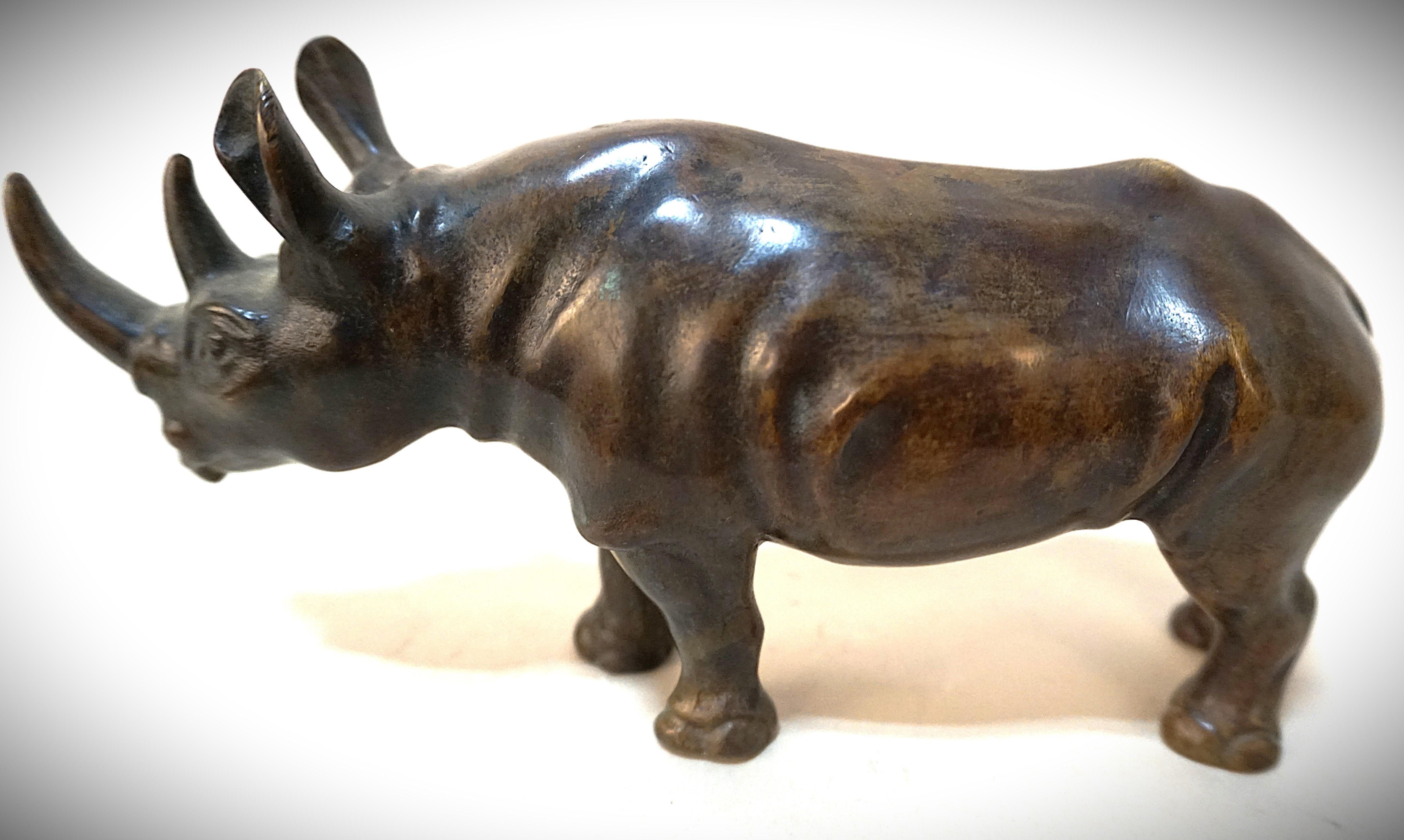 A rare 1930's bronze of rhino in brown patina by Max Le Verrier.