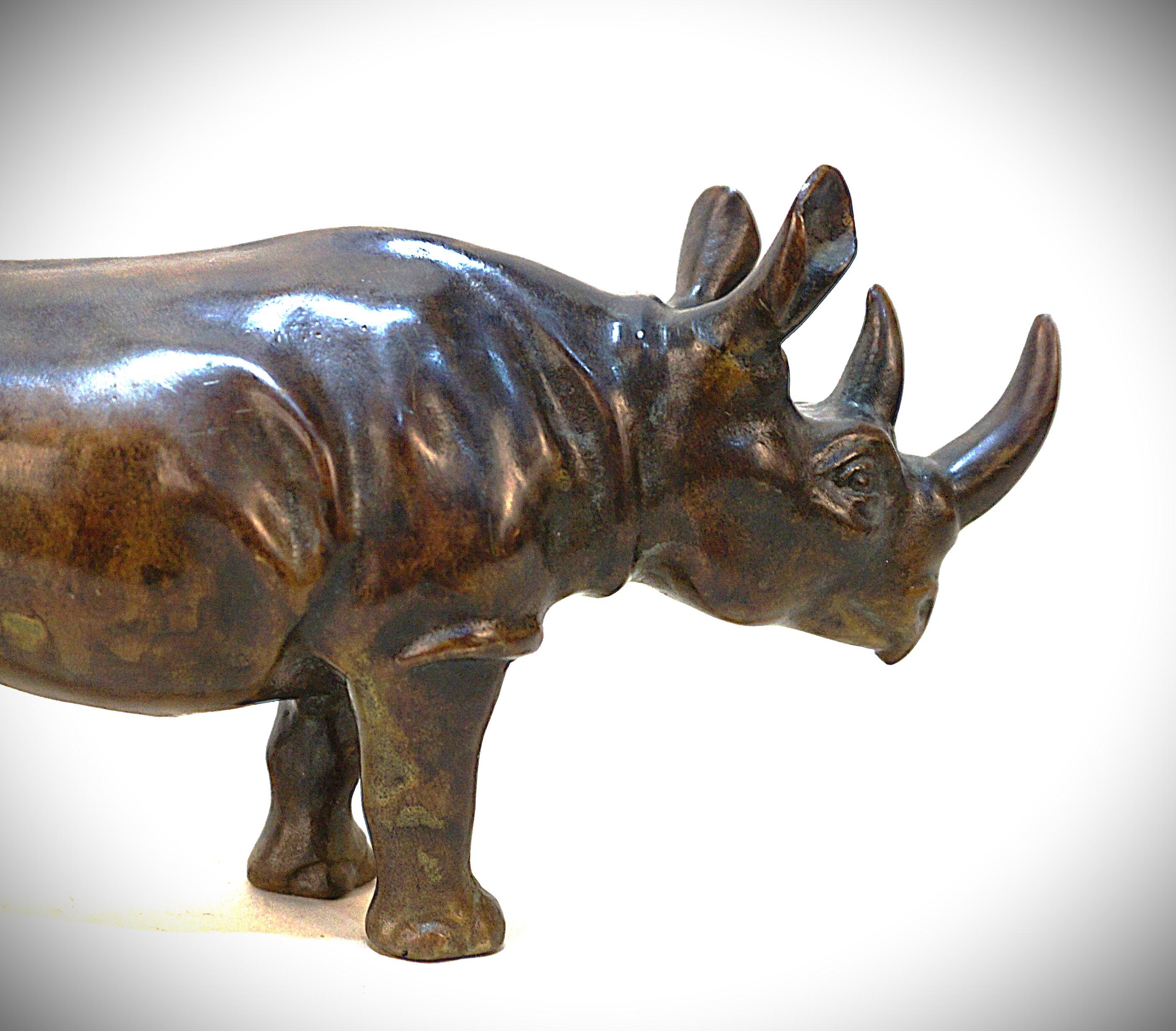 French Rare Bronze Sculpture of Rhino by M Le Verrier