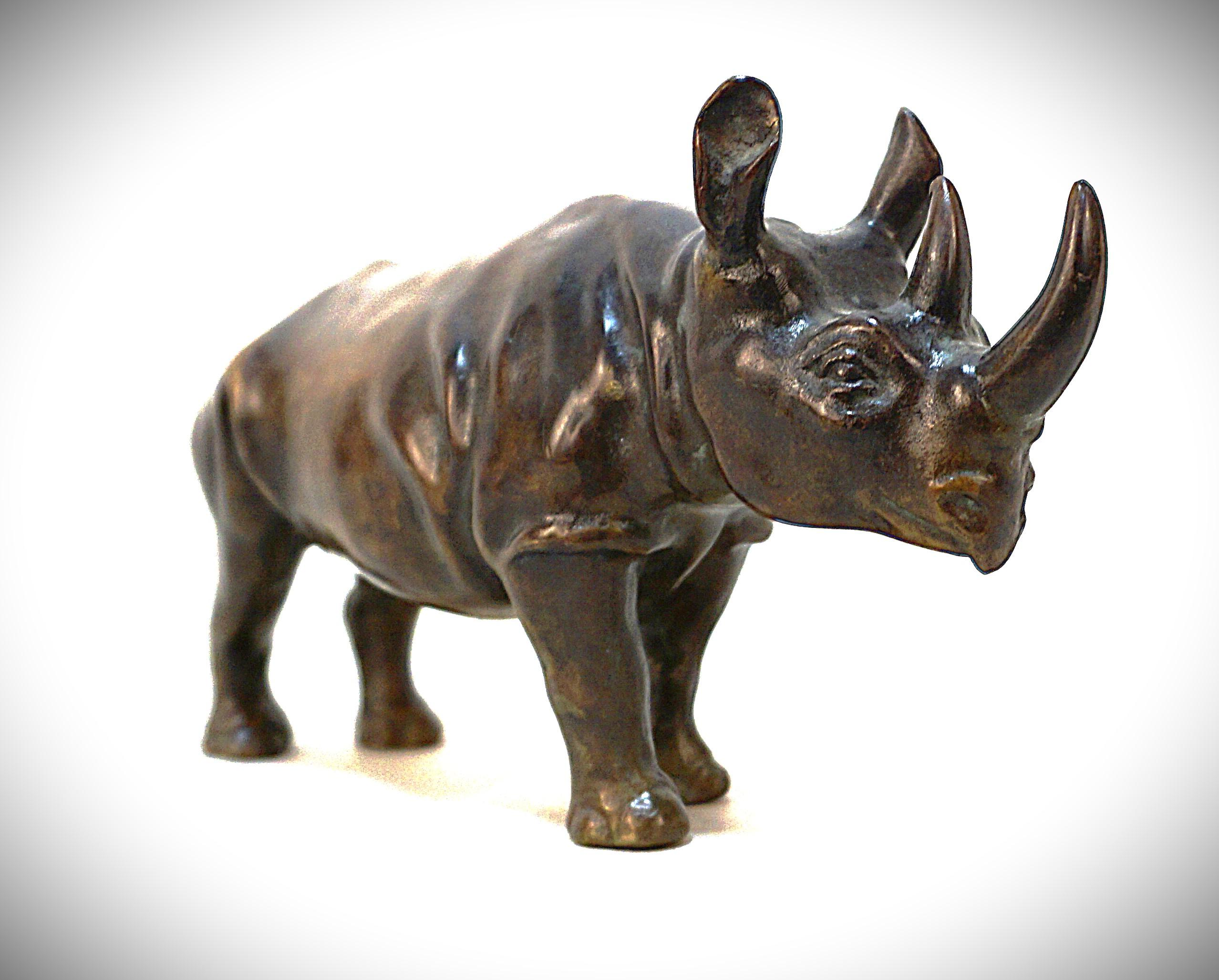 Rare Bronze Sculpture of Rhino by M Le Verrier In Good Condition In Fairfax, VA