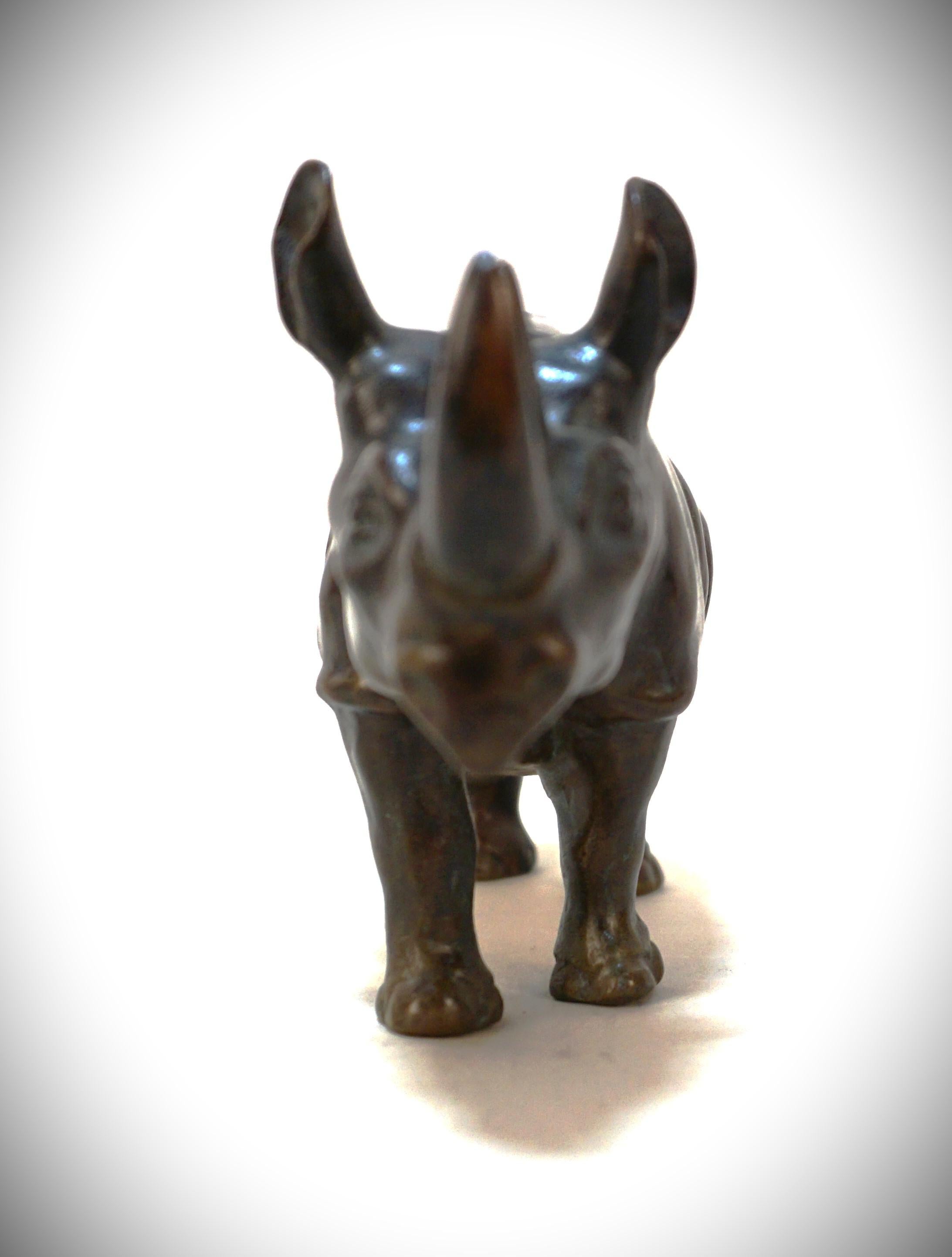 Mid-20th Century Rare Bronze Sculpture of Rhino by M Le Verrier