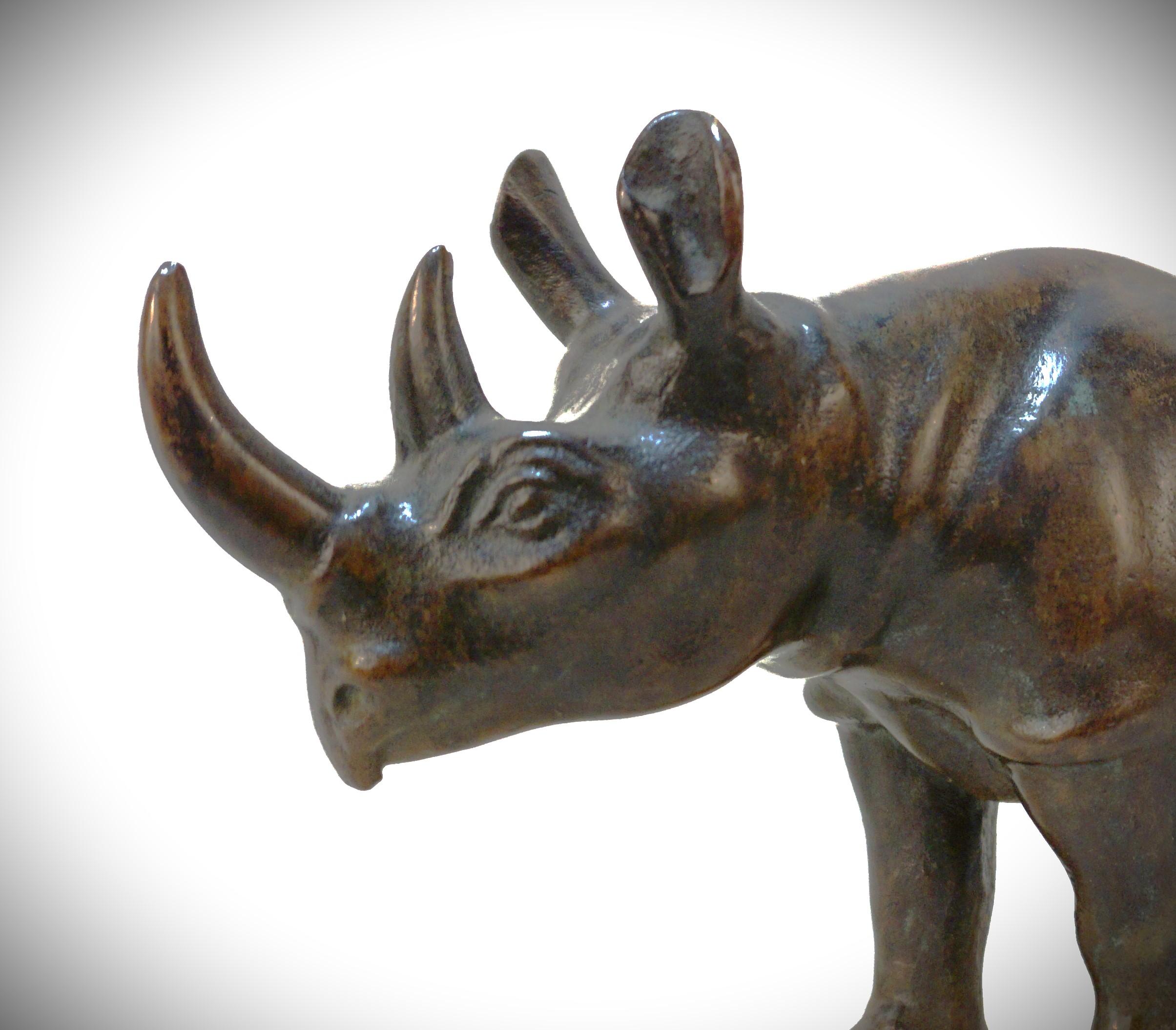Rare Bronze Sculpture of Rhino by M Le Verrier 1