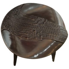 Rare Bronze Stool Top Depicting a Crocodile