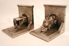 Heavy & Rare Bronze Train Locomotive Bookends France 1940´s