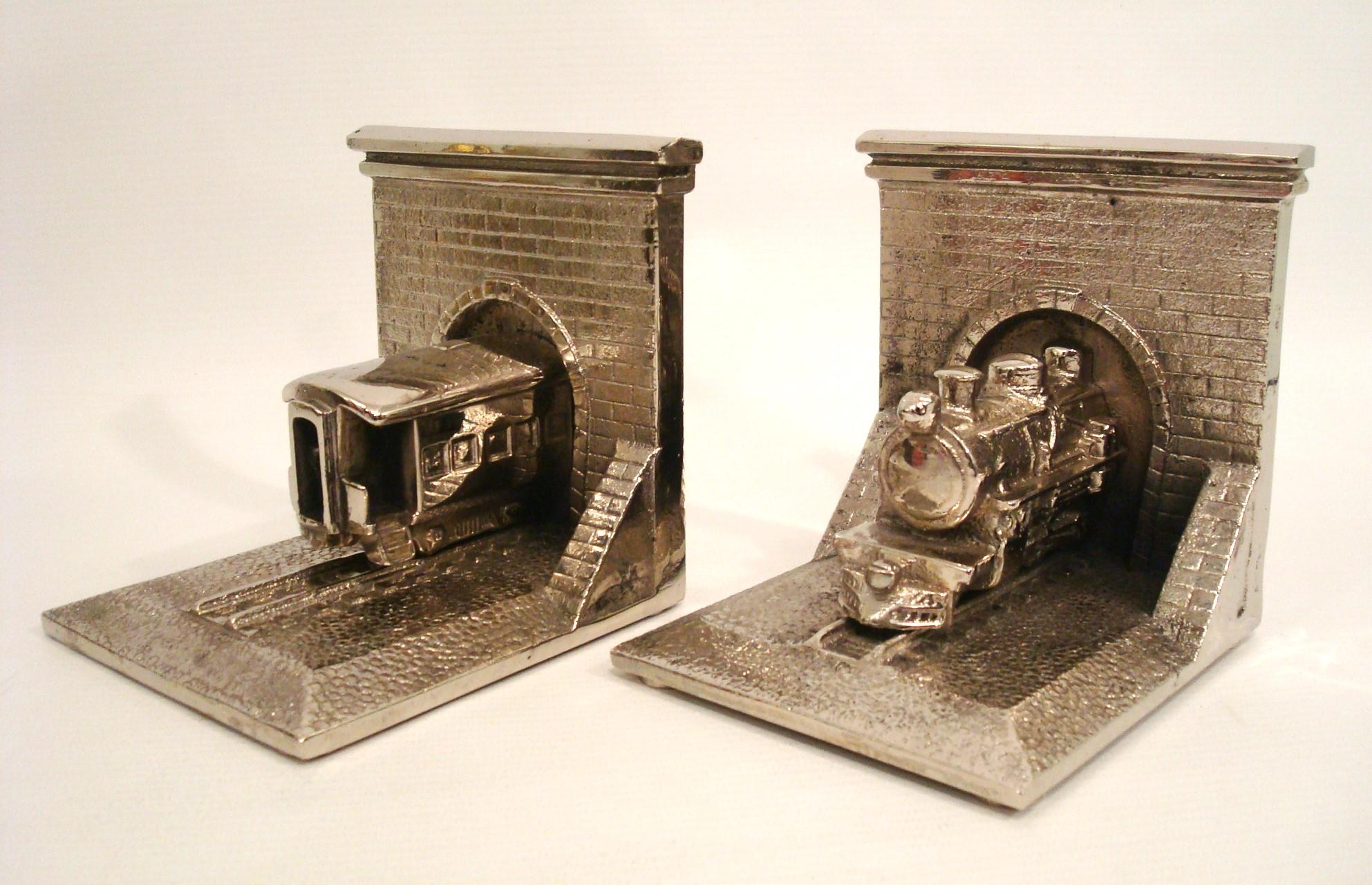 French Rare Bronze Train Locomotive Bookends 1940´s For Sale