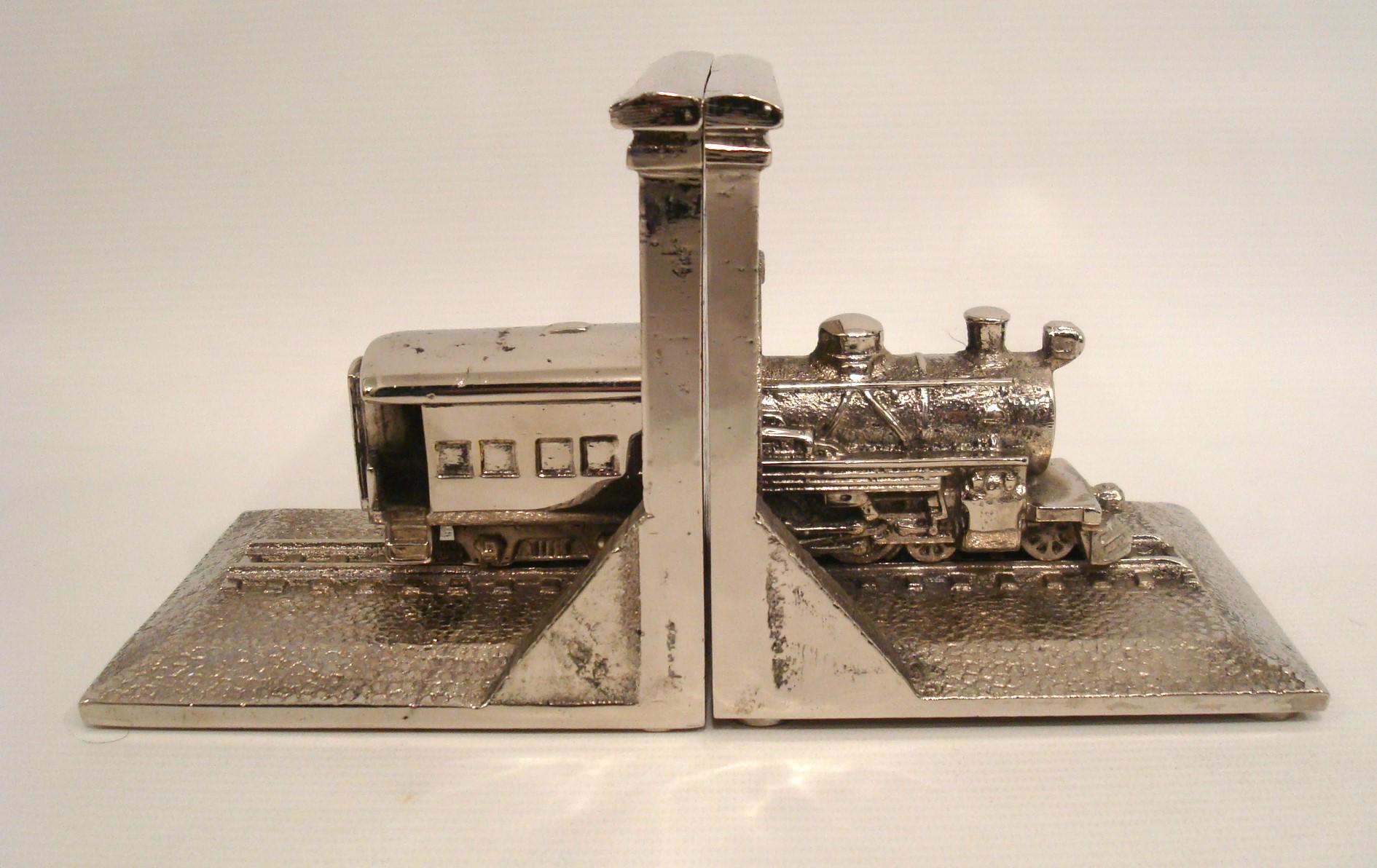 Silvered Rare Bronze Train Locomotive Bookends 1940´s For Sale
