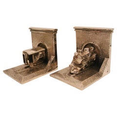 Rare Bronze Train Locomotive Bookends 1940´s