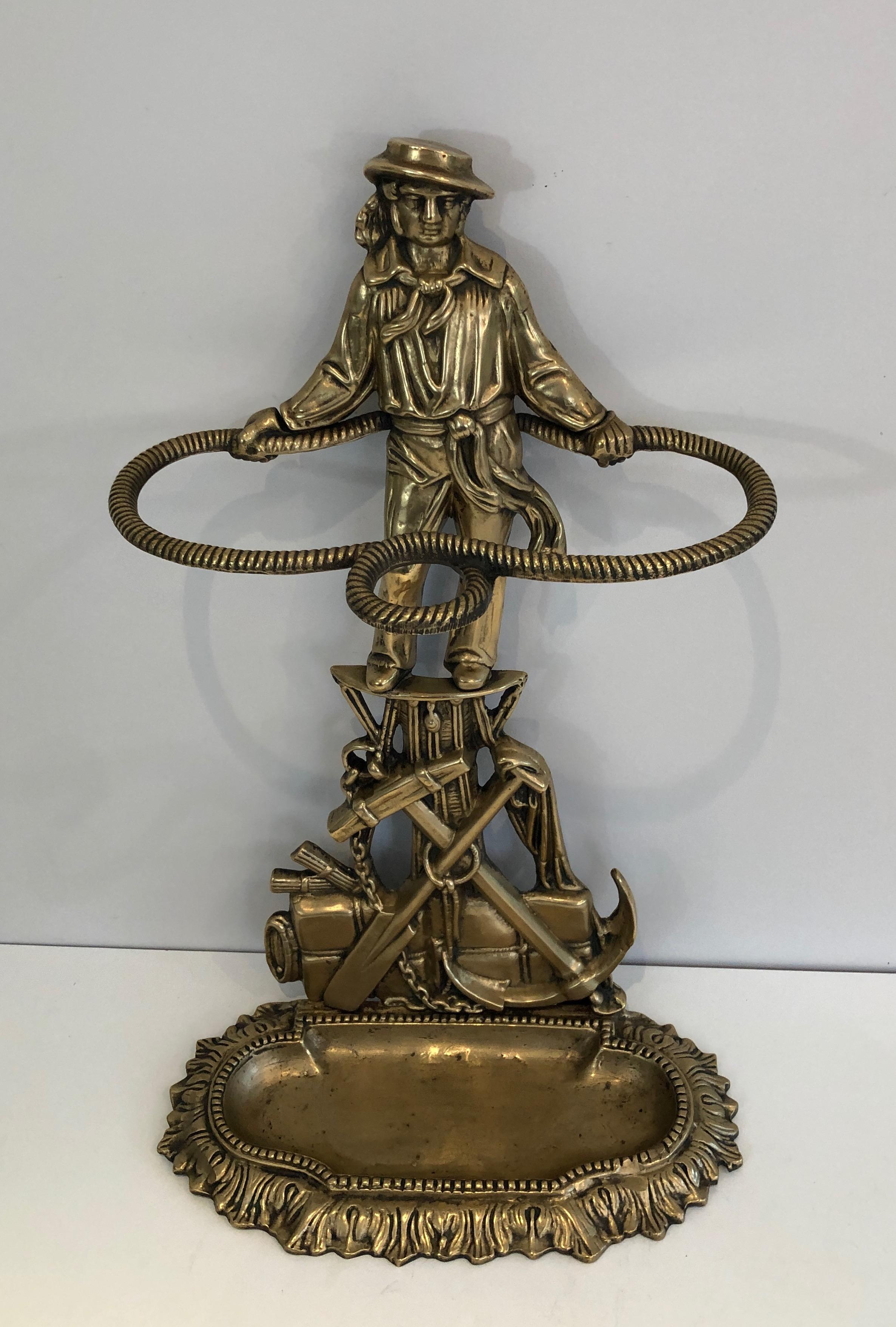 Raro portaombrelli in bronzo con marinaio, francese, circa 1970 in vendita 11
